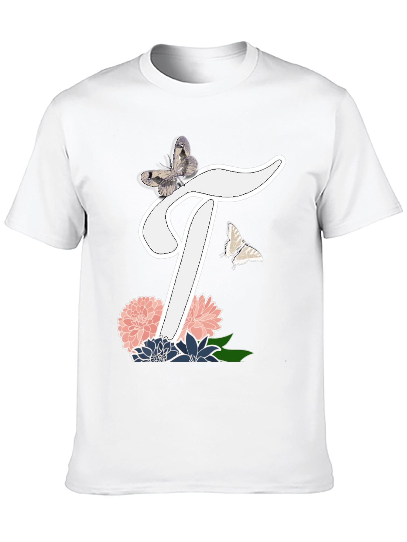 Black Butterfly Letter T Floral T-Shirt view 10