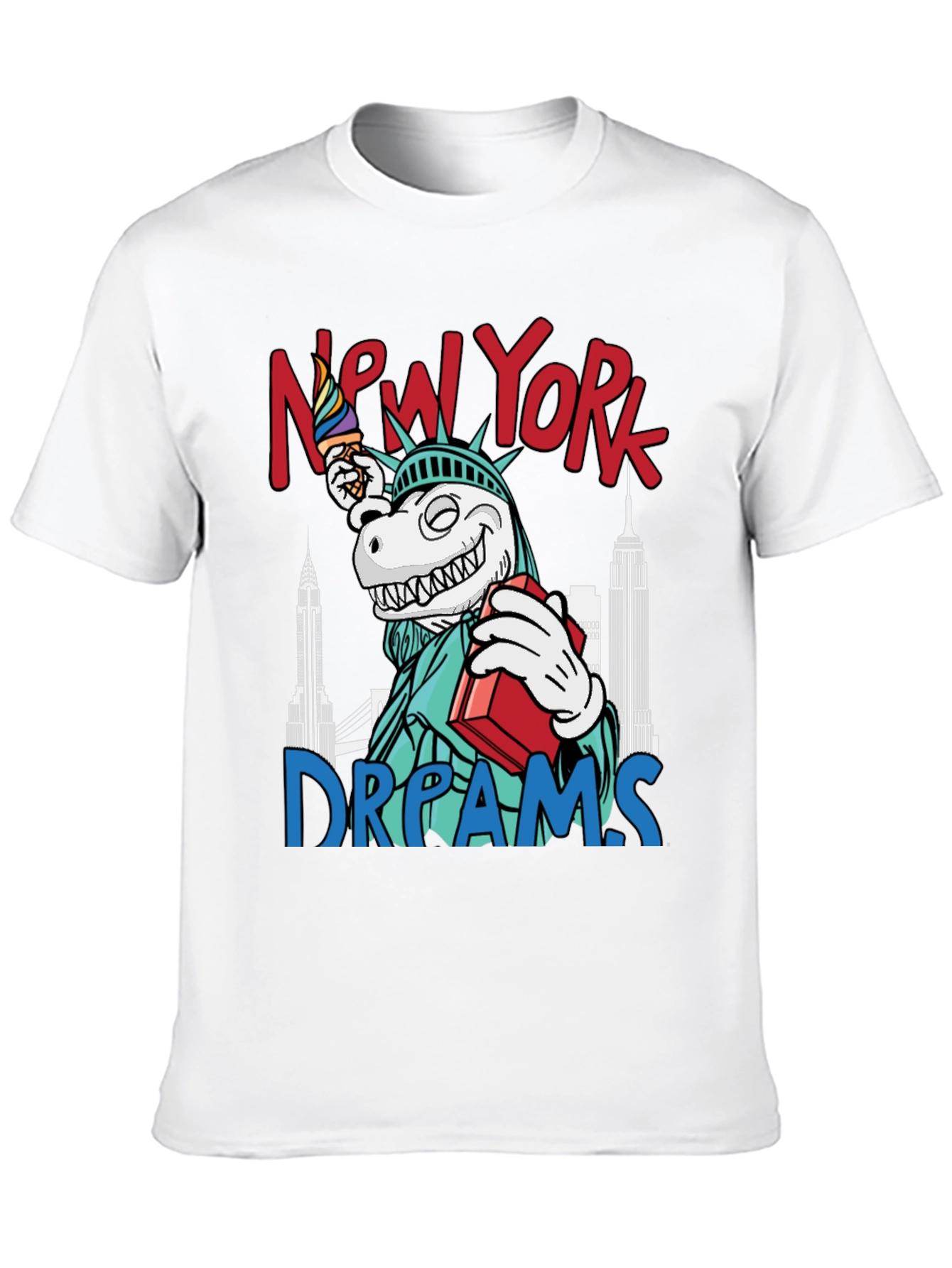 Black New York Dreams T-Shirt: Dinosaur Liberty Funny Tee view 10