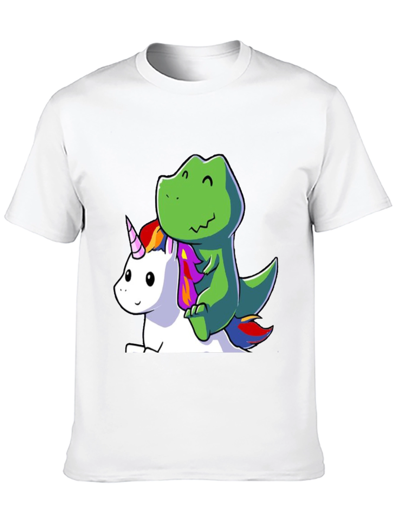 Black Dino Riding Unicorn T-Shirt - Cute Cartoon Design view 10