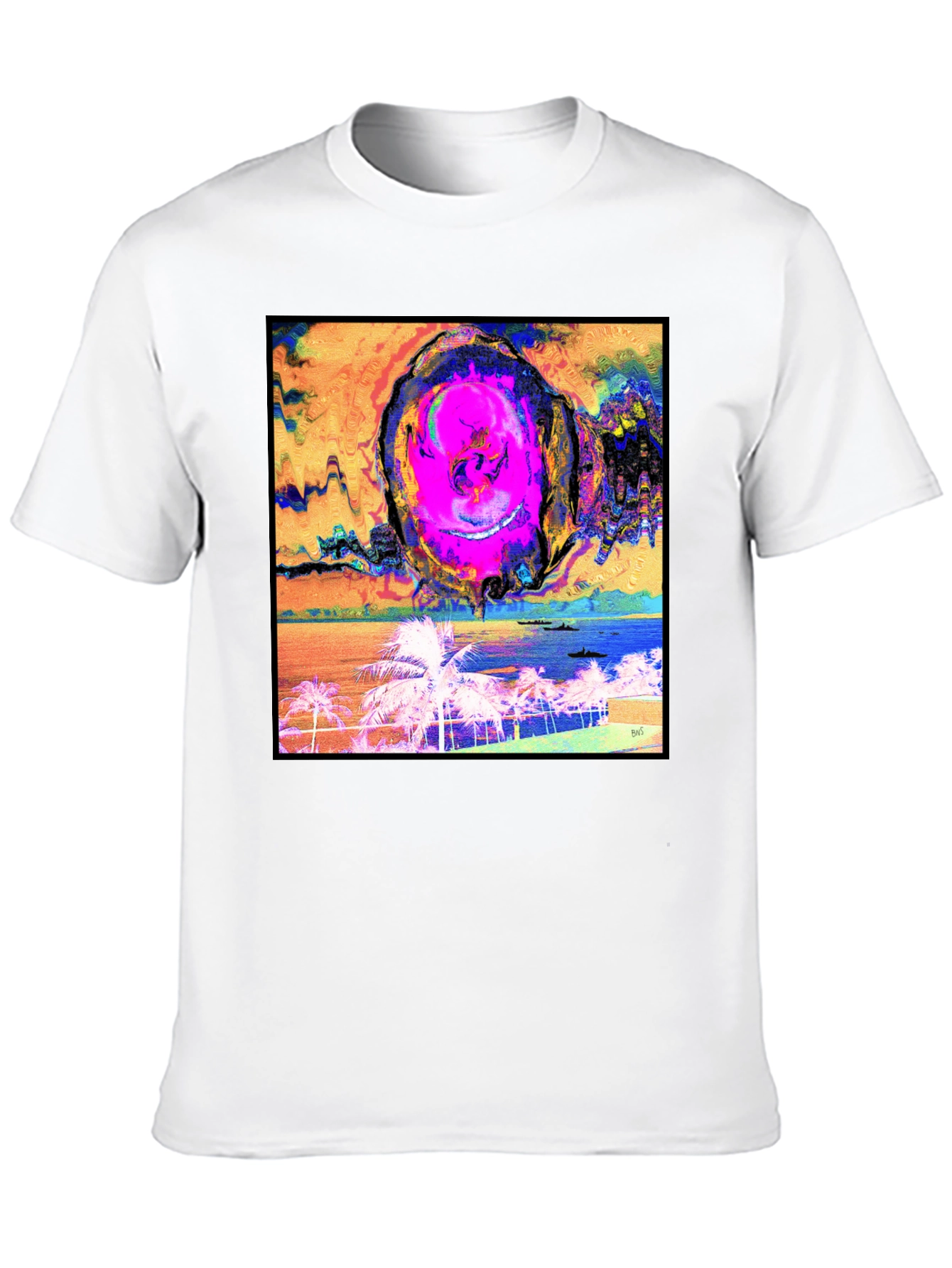 Black Abstract Beach T-Shirt - Unique Graphic Tee view 10