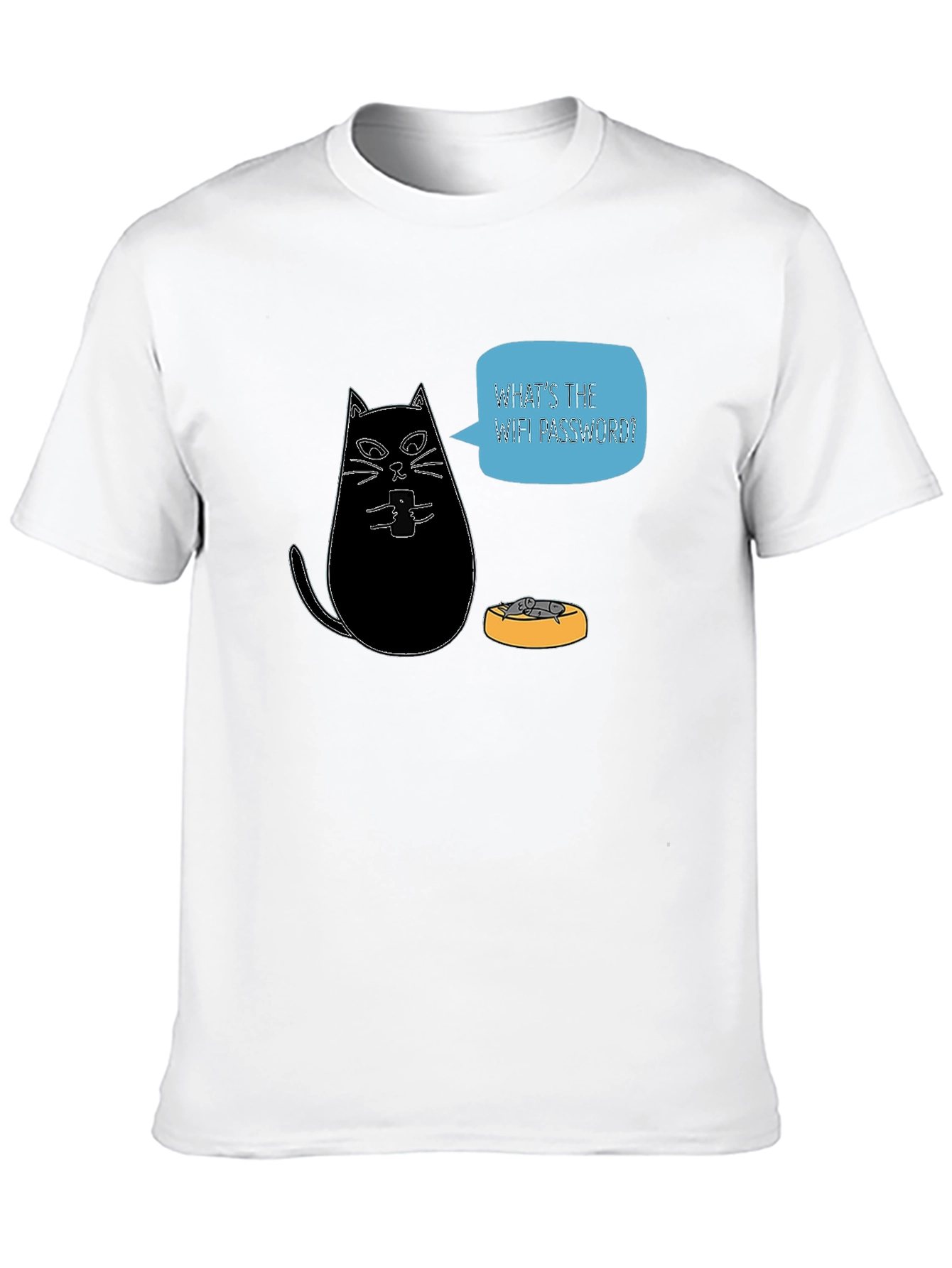Black Funny Cat Wants WiFi Password Black T-Shirt view 10