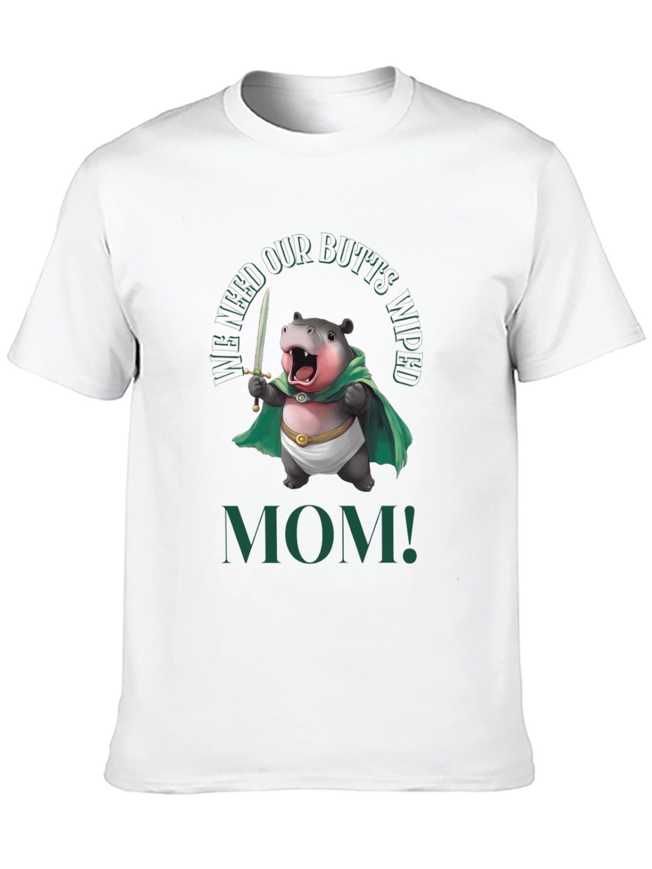 Black Funny Hippo "We Need Our Butts Wiped, Mom!" T-Shirt view 10