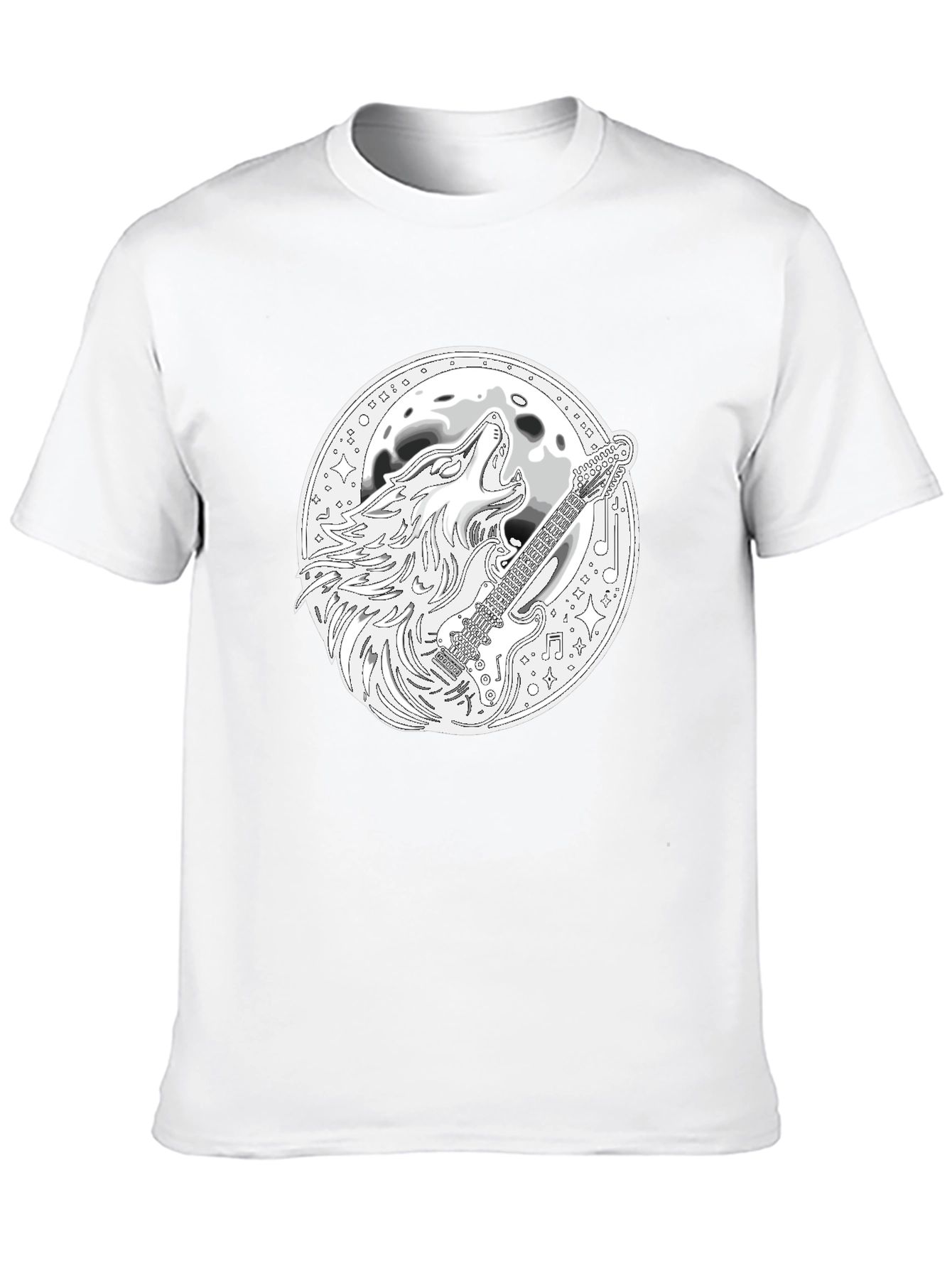 Black Wolf Guitar Moon Black T-Shirt view 10