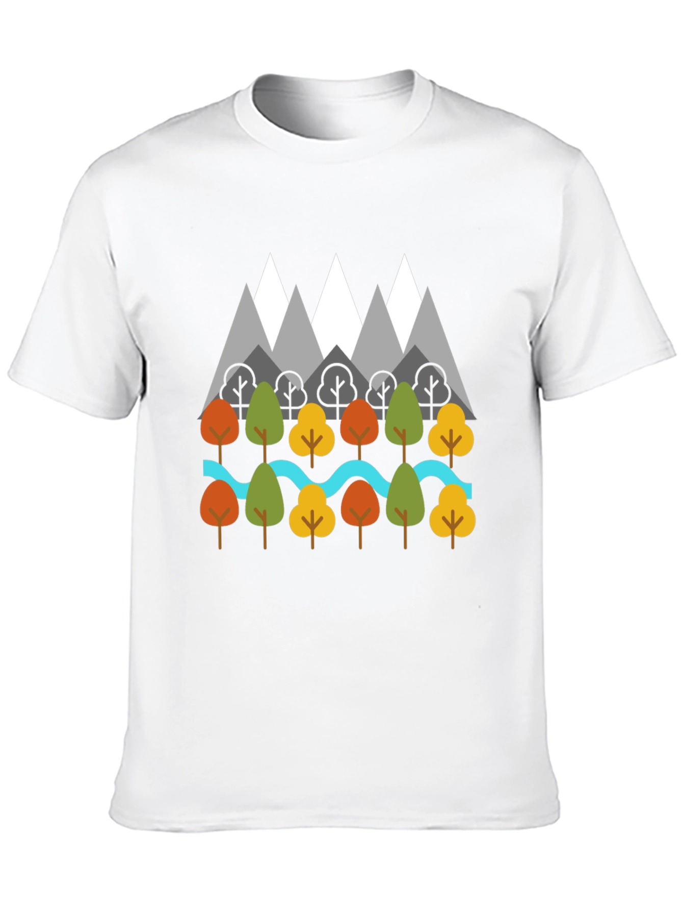 Black Nature Graphic T-Shirt - Mountains, Trees, River Design view 10