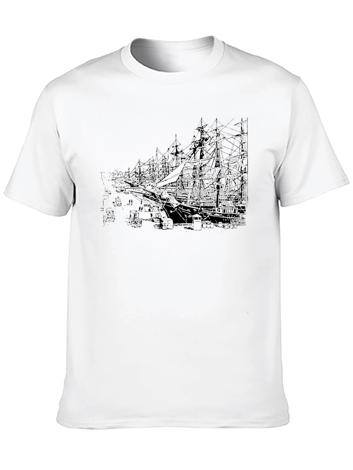 Black Vintage Ships Graphic Black T-Shirt view 10