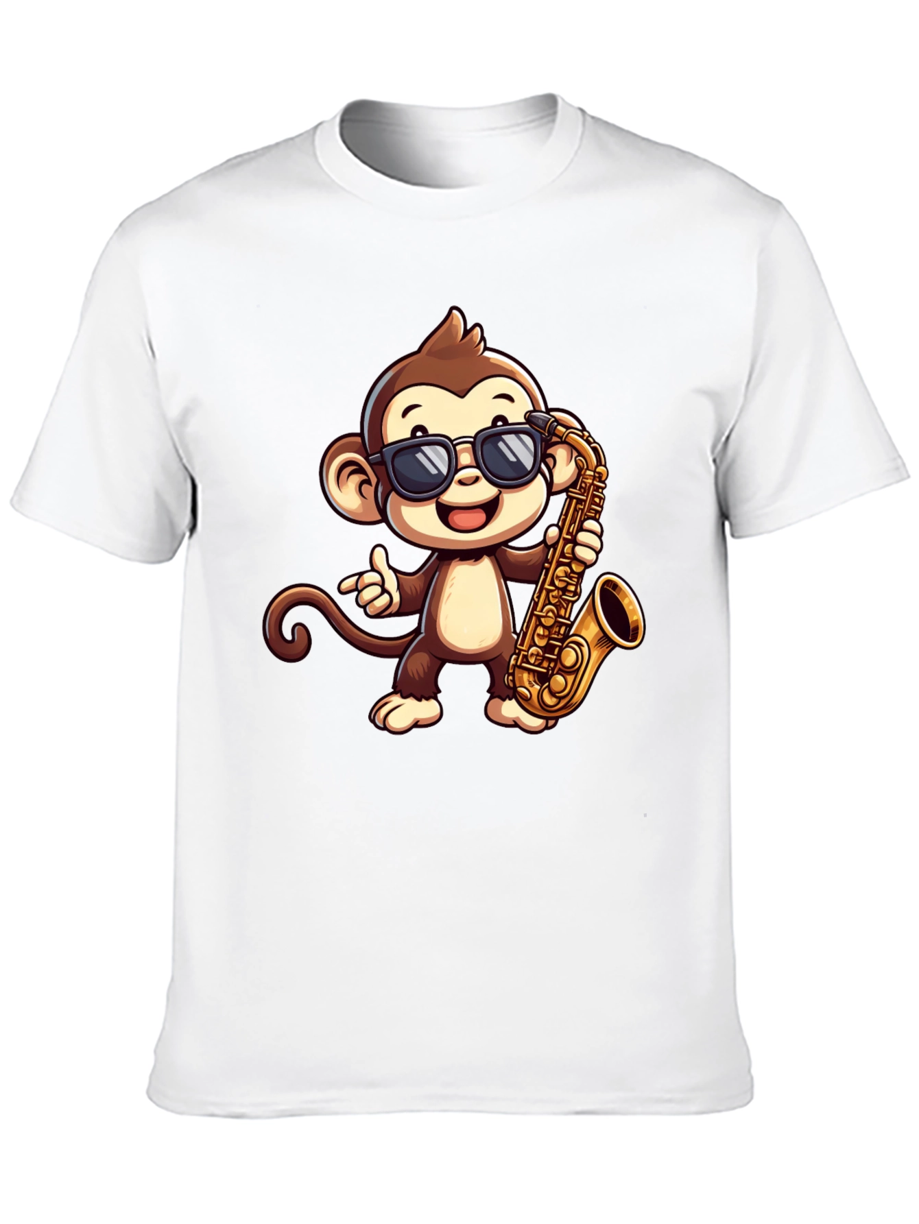 Black Monkey Saxophone Graphic Tee - Cool Cartoon T-Shirt view 10