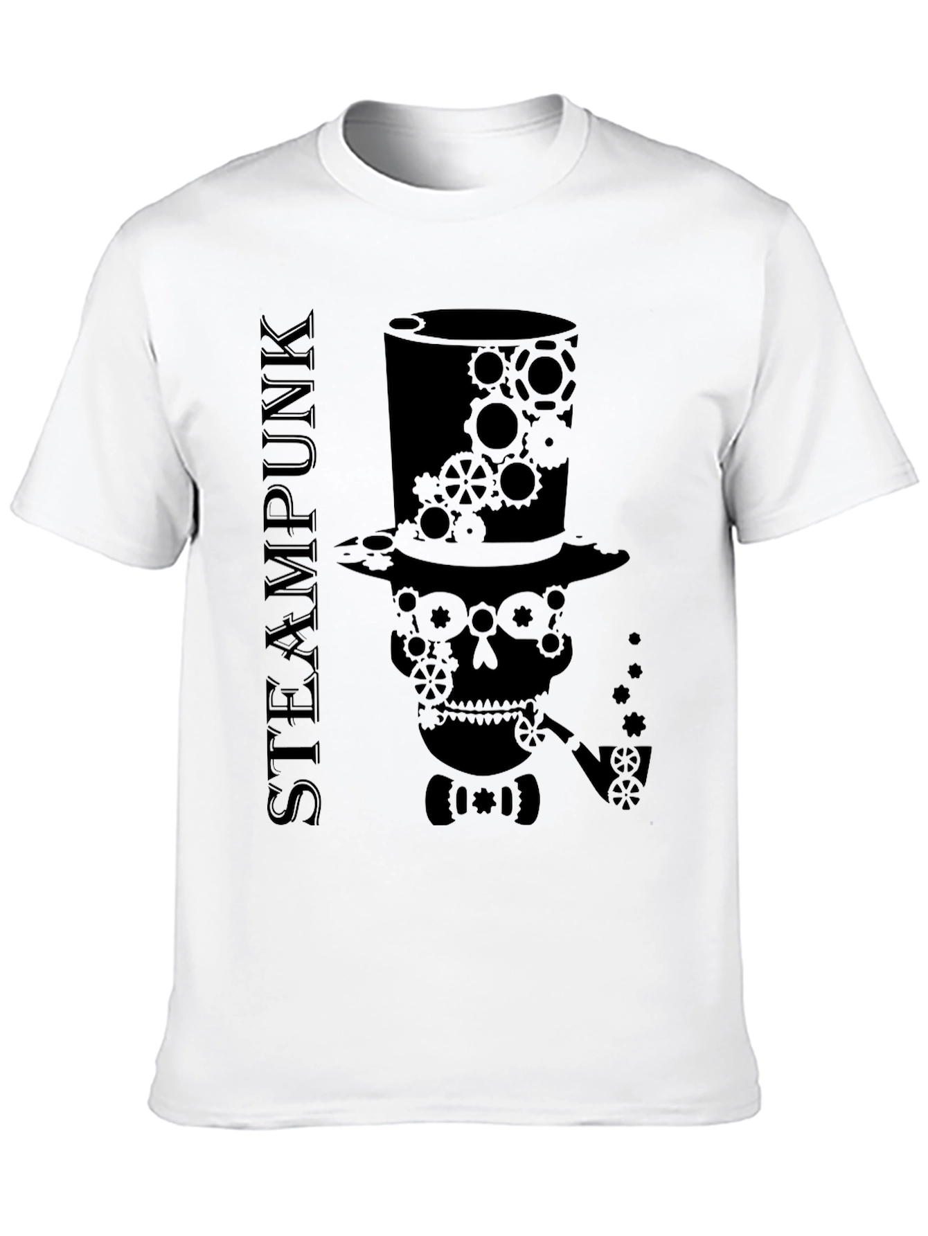 Black Steampunk Skull Gear T-Shirt - Unique Design view 10