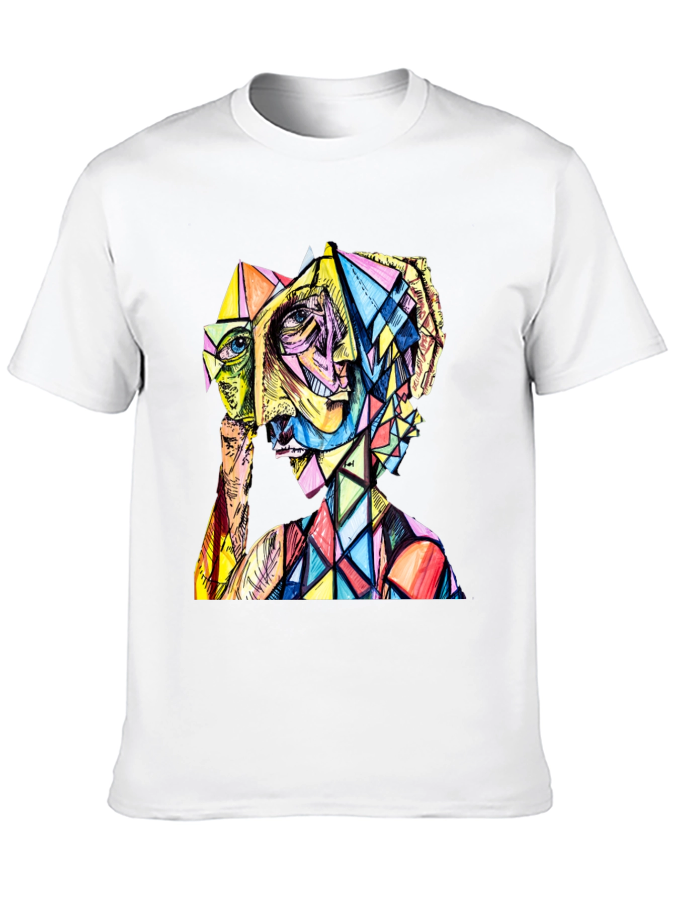 Black Abstract Geometric Face Graphic Tee view 10