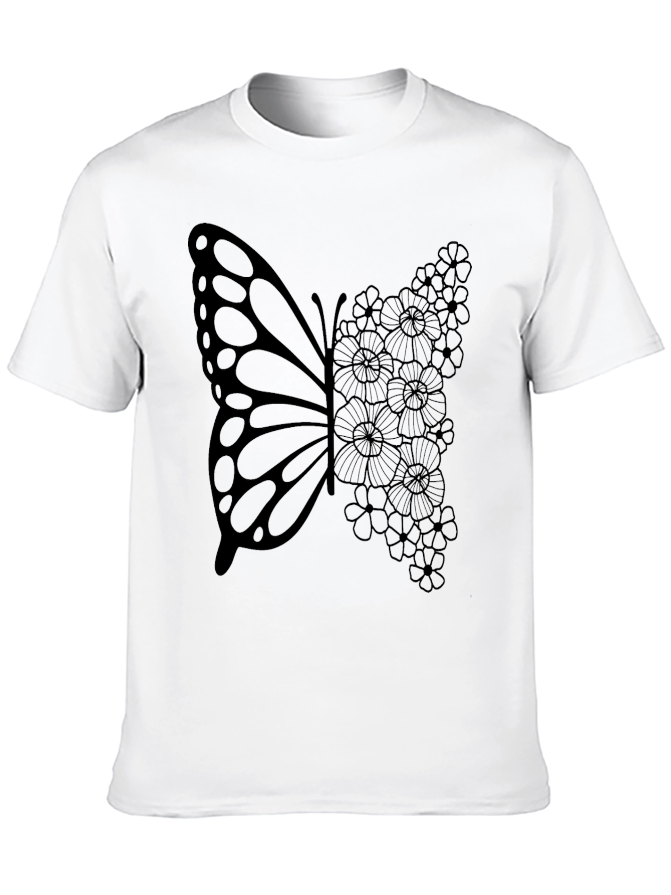 Black Butterfly Floral Graphic Tee - Black Cotton T-Shirt view 10