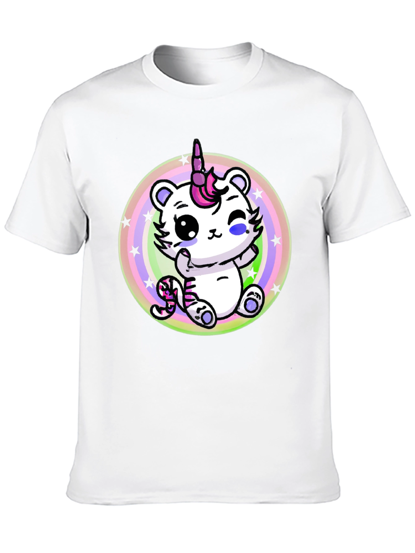 Black Cute Unicorn Cat T-Shirt - Black Cotton Tee view 10
