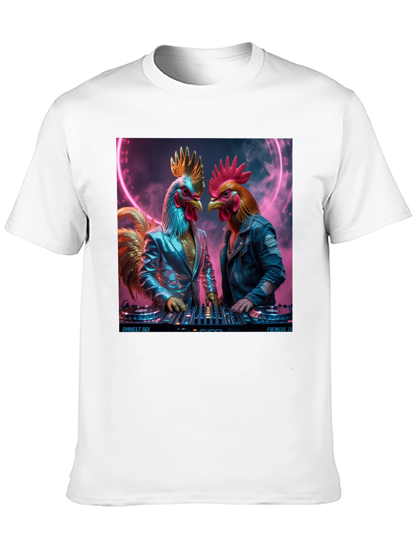 Black DJ Rooster Graphic Tee - Cool Novelty T-Shirt view 10