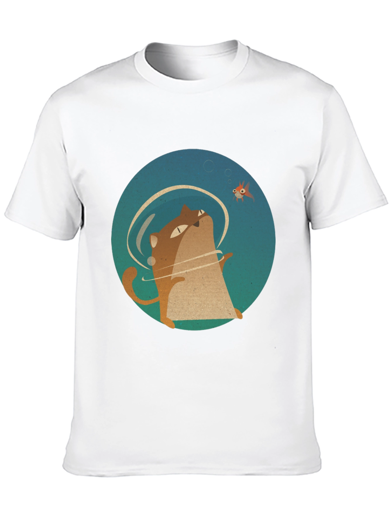 Black Cat & Fish Graphic Tee - Black Cotton T-Shirt view 10