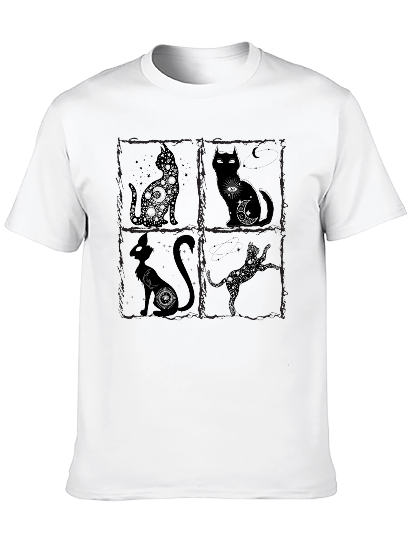 Black Mystical Cat T-Shirt - Black Crew Neck view 10