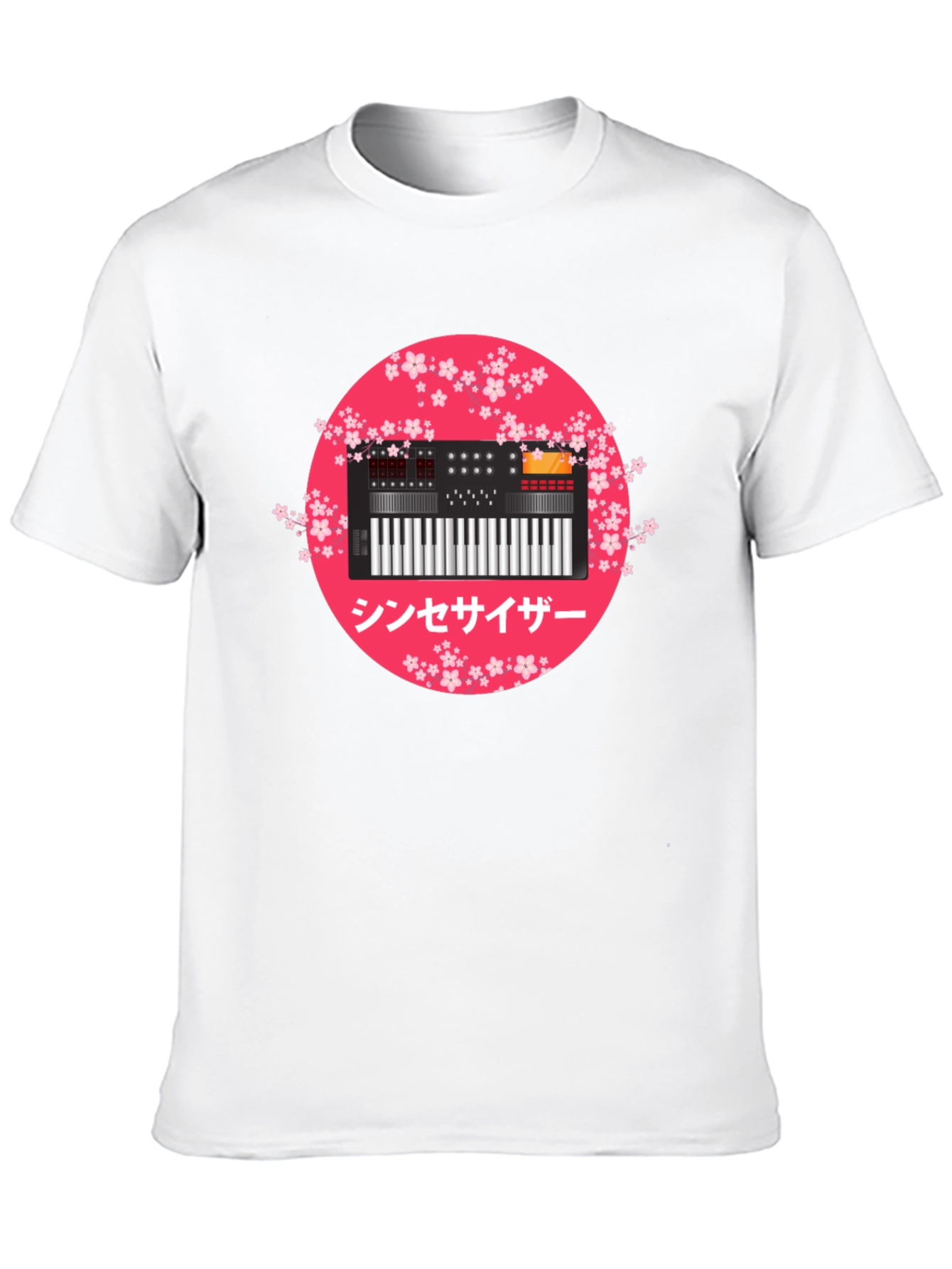 Black Synthesizer Sakura Graphic Tee view 10