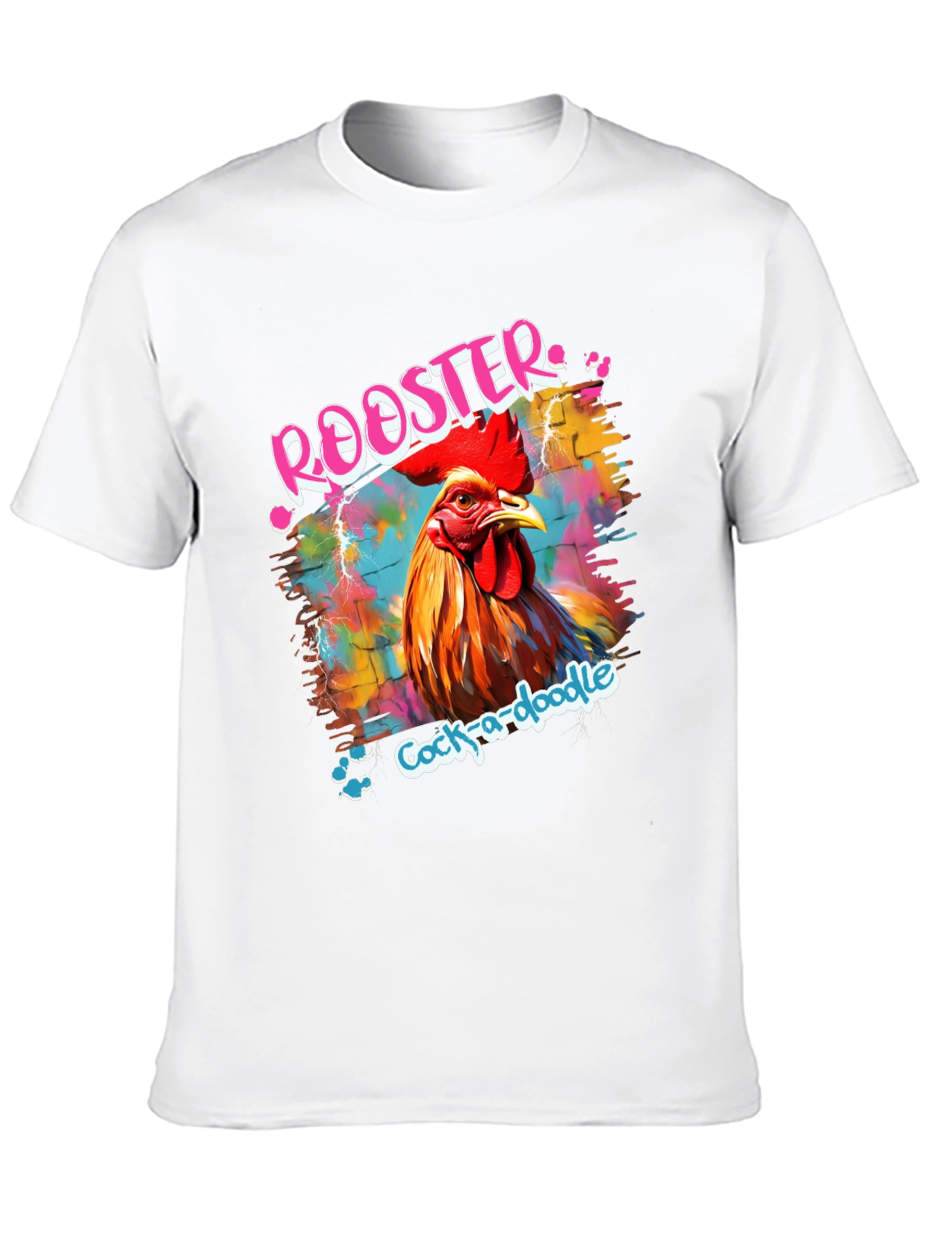 Black Rooster Graphic Tee - Men's Colorful Cock-a-doodle Shirt view 10