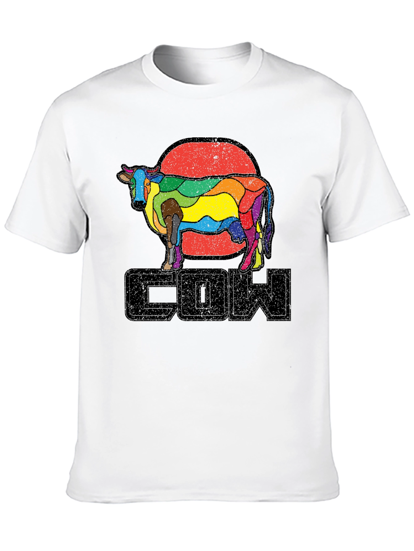 Black Retro Rainbow Cow Graphic T-Shirt view 10