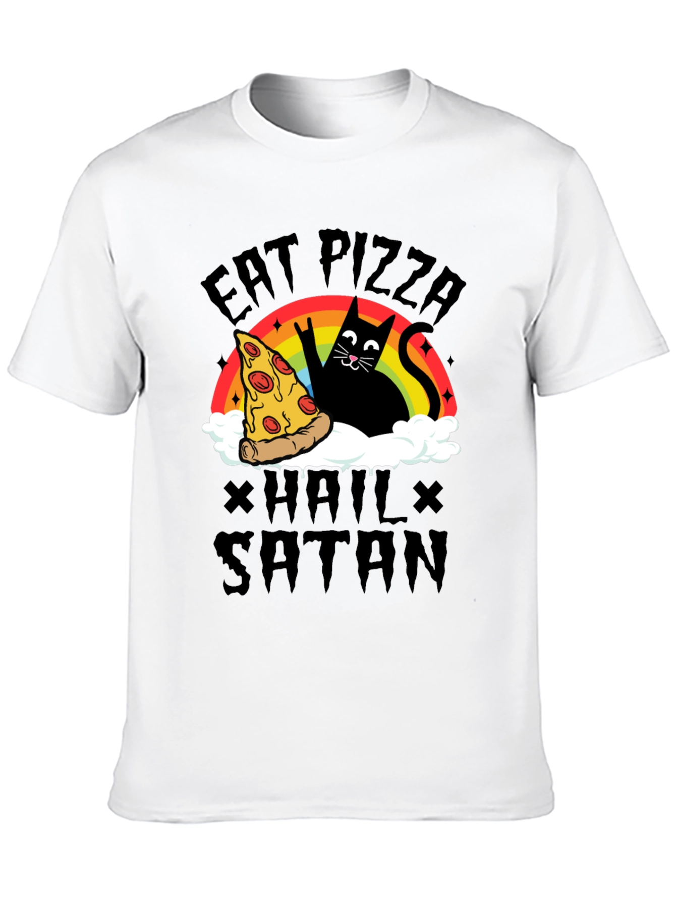 Black Eat Pizza Hail Satan Black Graphic Tee view 10