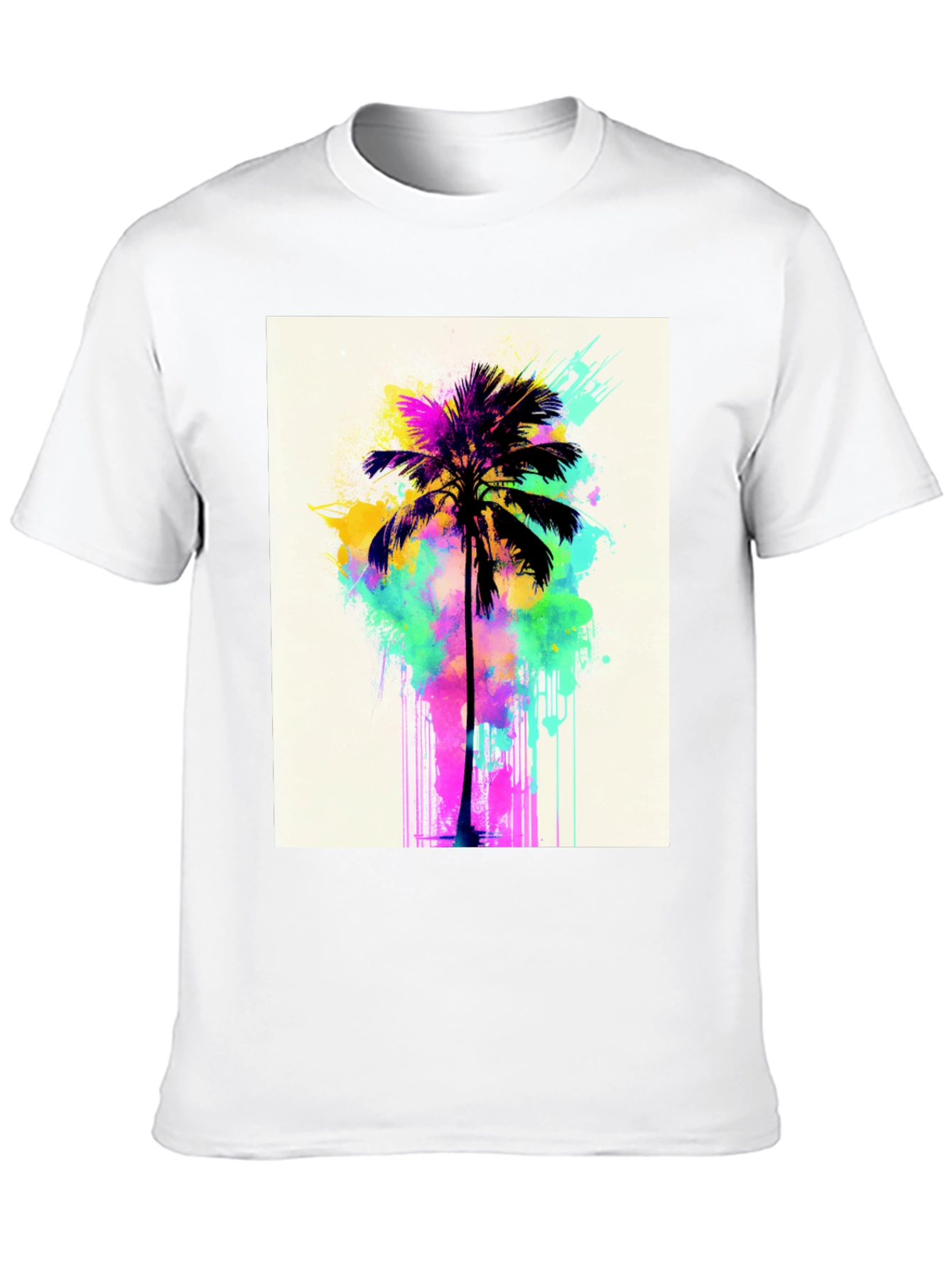 Black Vibrant Palm Tree Graphic Tee - Black Cotton T-Shirt view 10