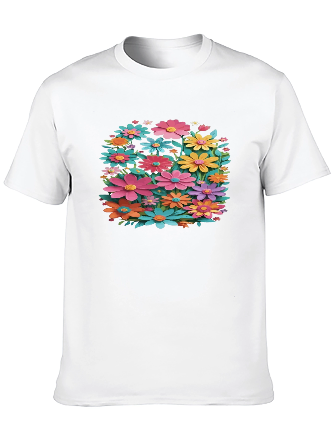 Black Floral T-Shirt - Black, Colorful Flower Design view 10