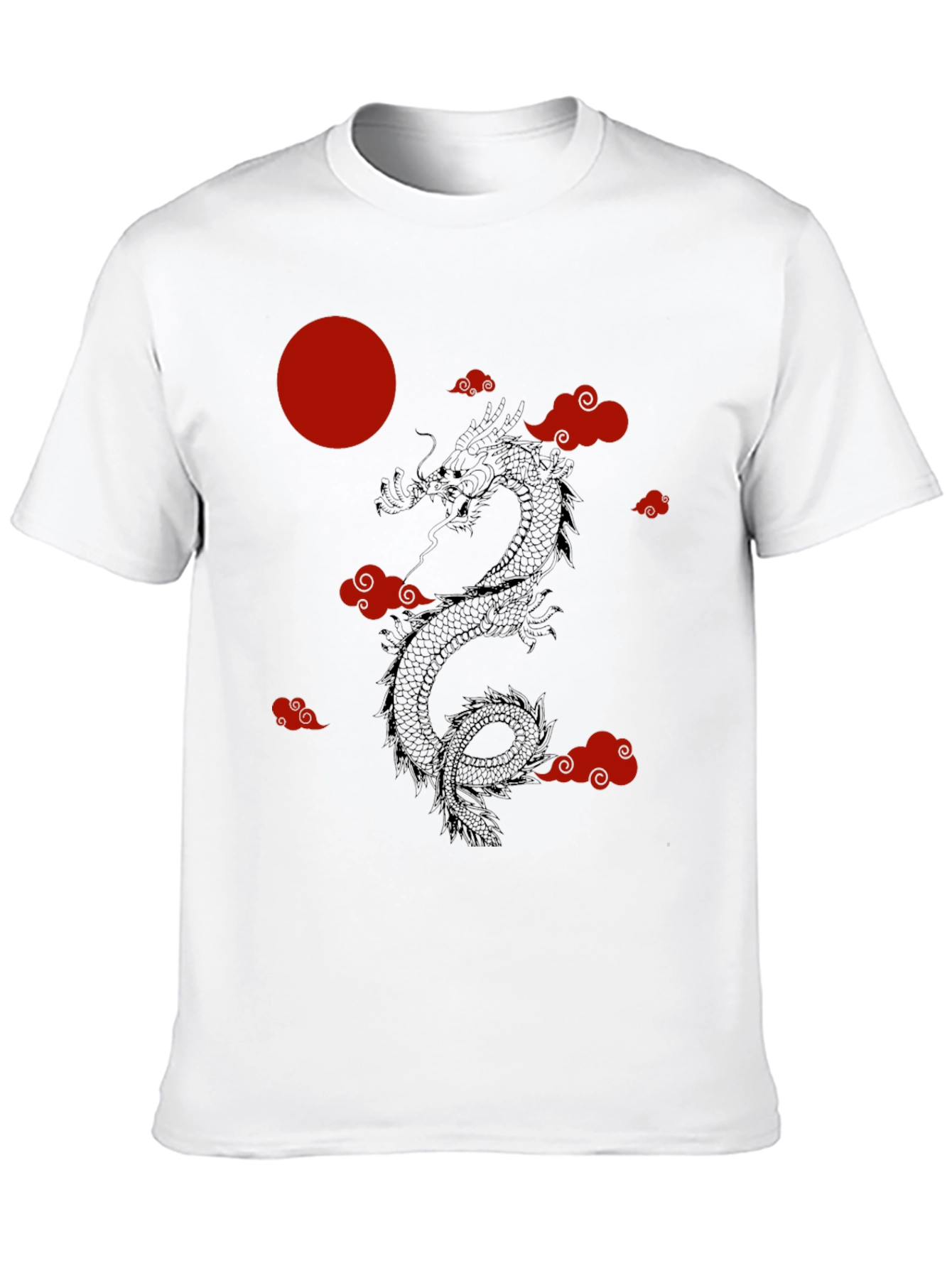 Black Dragon & Clouds Graphic Tee - Red Moon - Black Shirt view 10