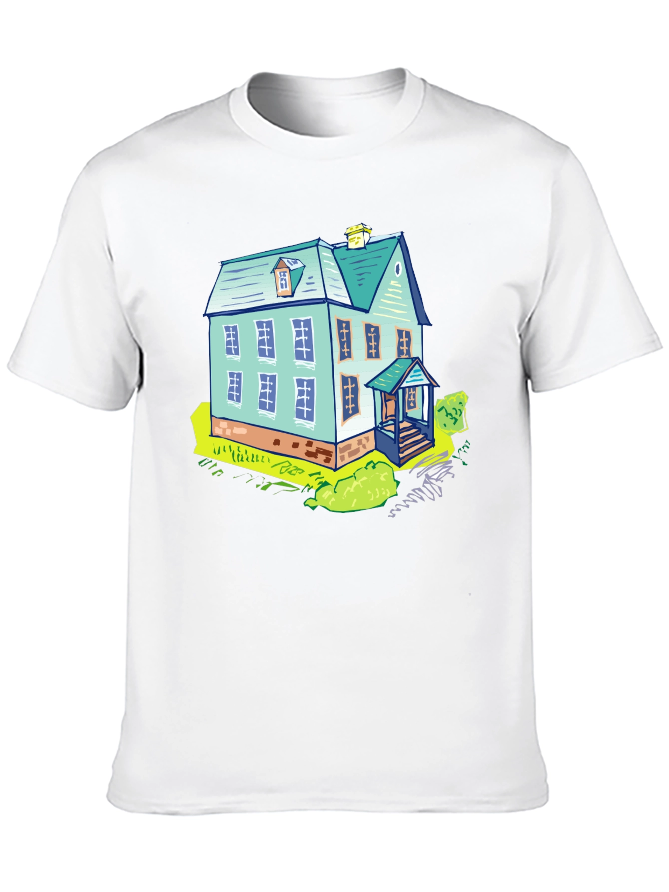 Black Cartoon House Graphic Tee - Black Cotton T-Shirt view 10