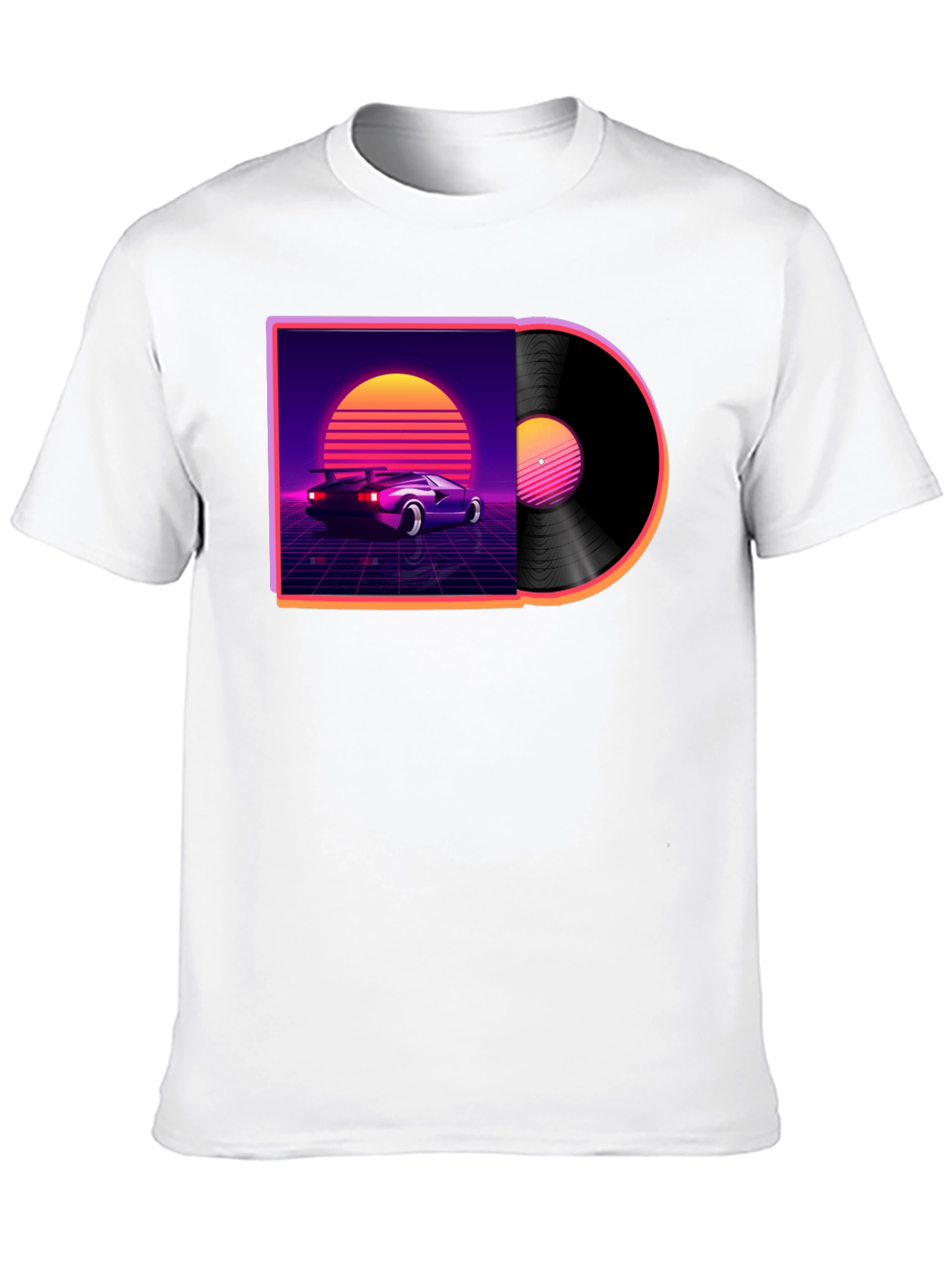 Black Retro Wave Vinyl T-Shirt - Classic Car Design view 10
