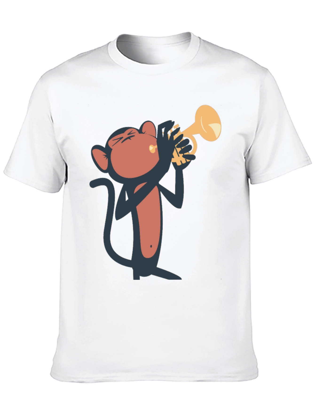 Black Monkey Playing Trumpet Graphic Tee - Black Cotton T-Shirt view 10