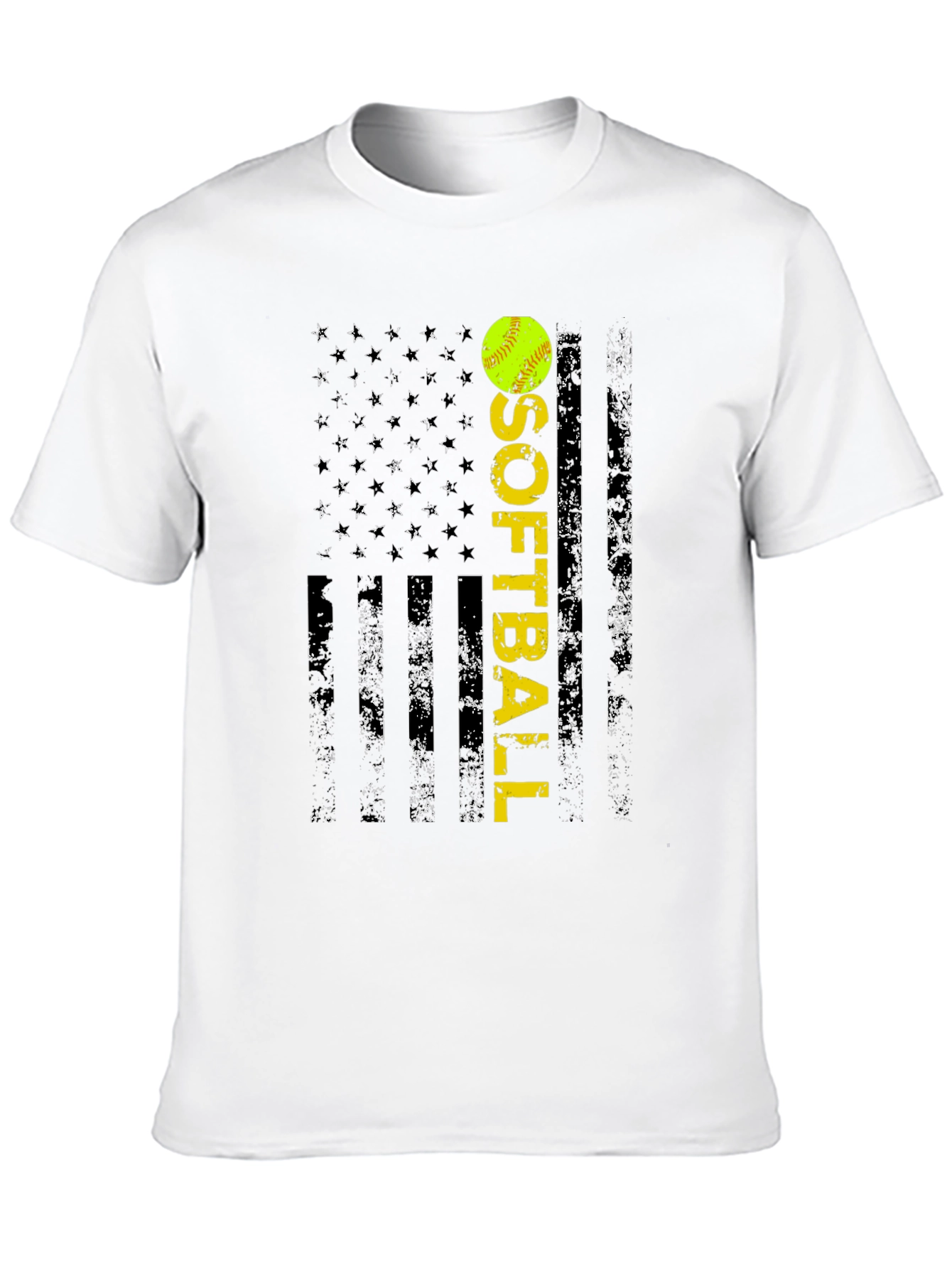 Black Softball Flag T-Shirt - Distressed USA Design view 10