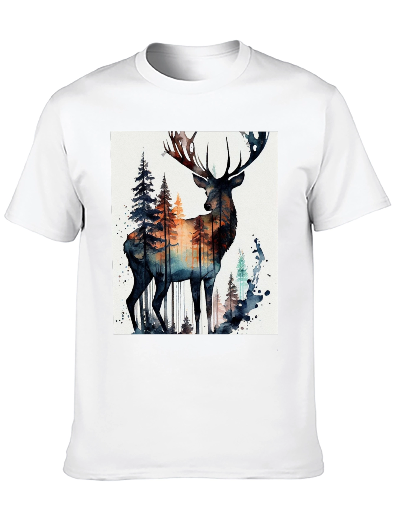 Black Deer Forest Watercolor Graphic Tee view 10