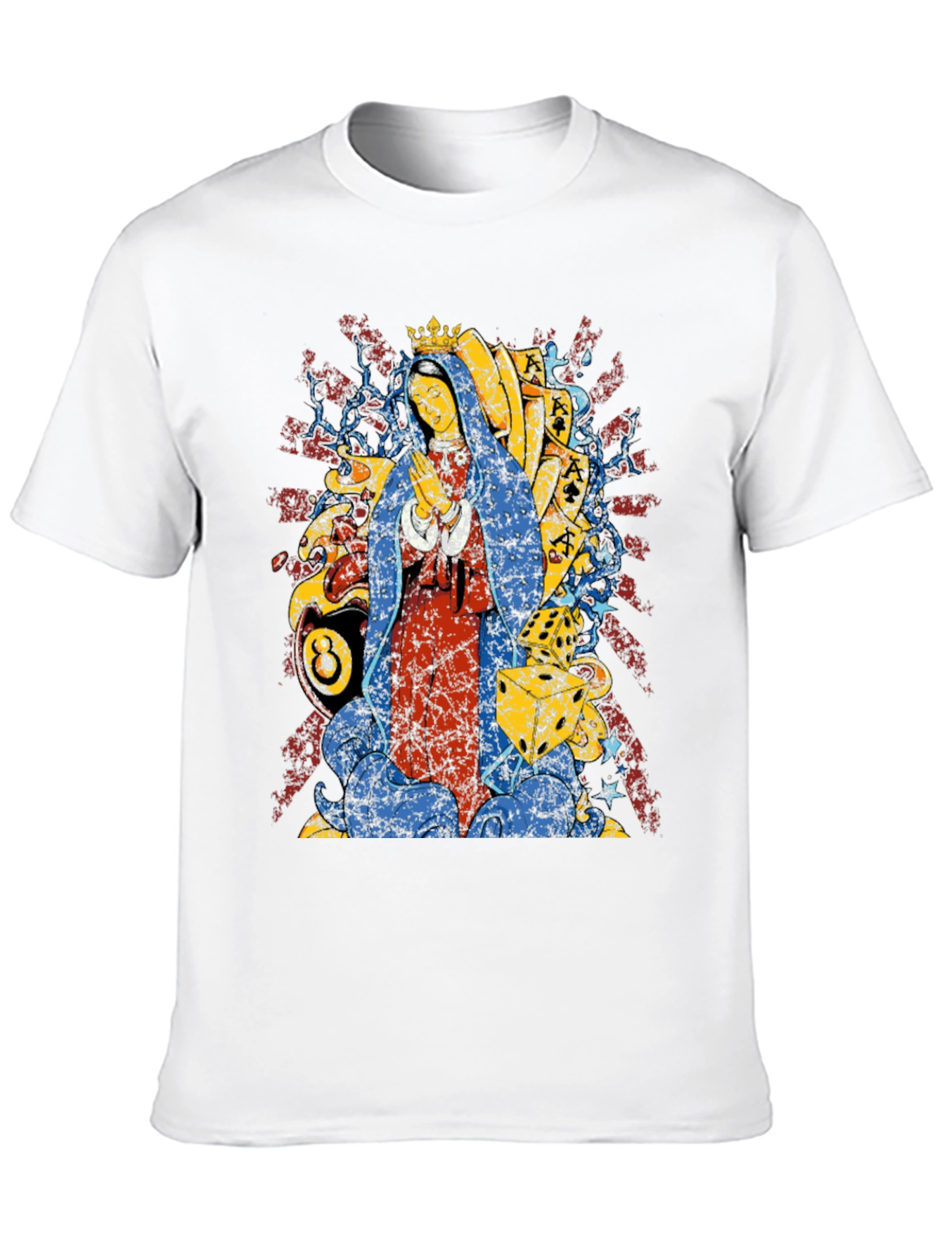 Black Graphic Tee - Virgin Mary & 8 Ball Design view 10