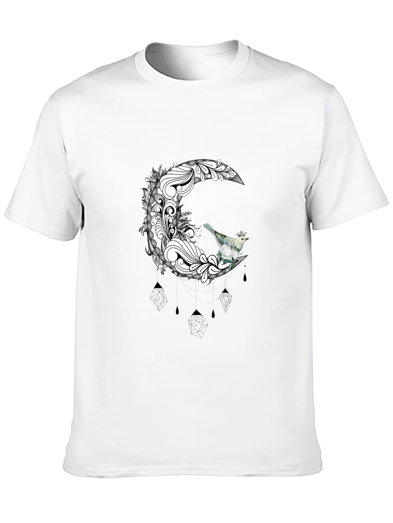 Black Black T-Shirt with Moon and Bird Graphic view 10