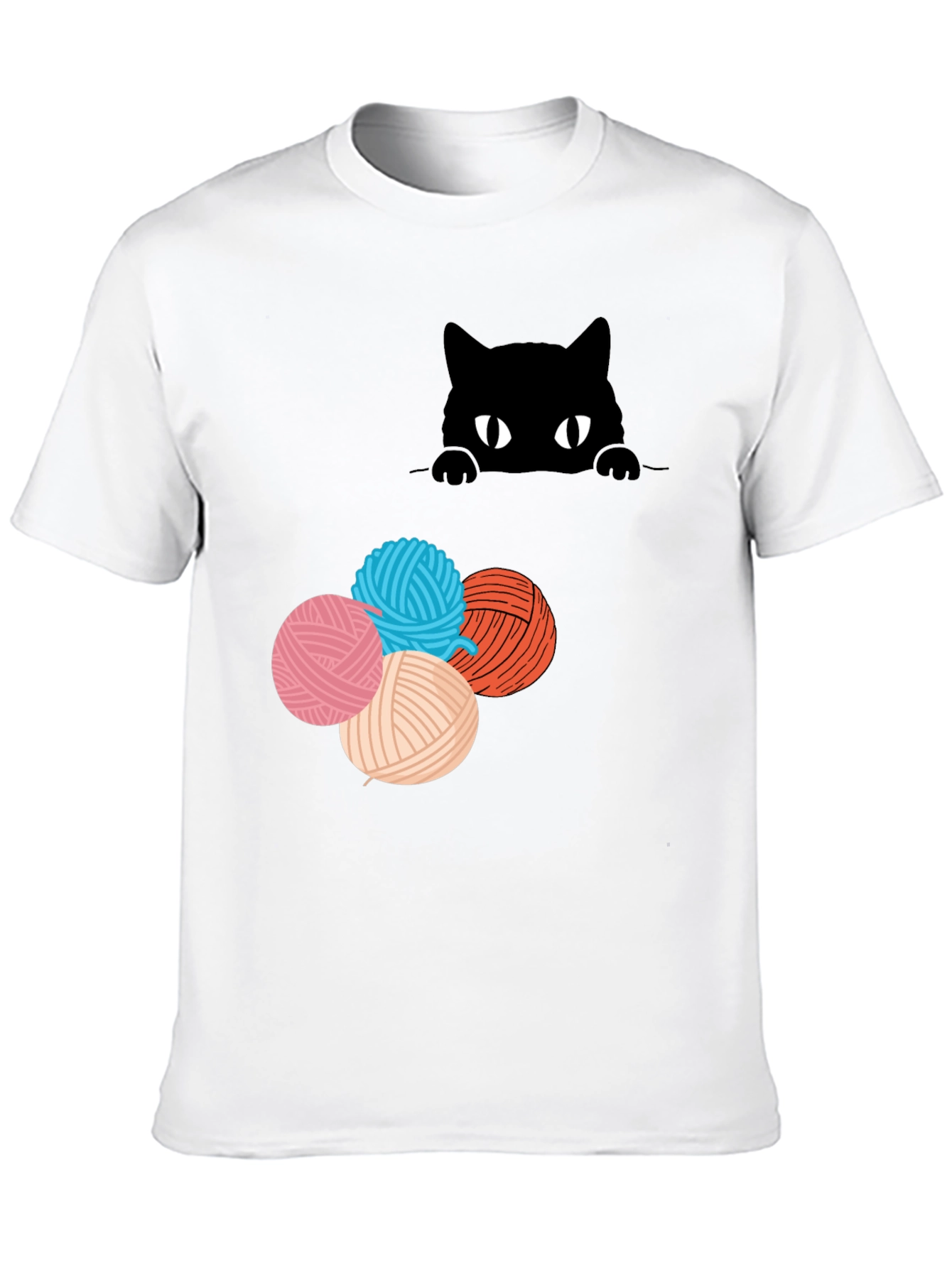 Black Cat Peek Yarn Ball T-Shirt view 10