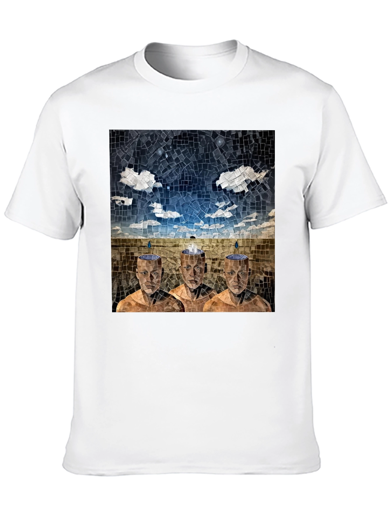 Black Mosaic Heads T-Shirt - Surreal Artistic Design view 10