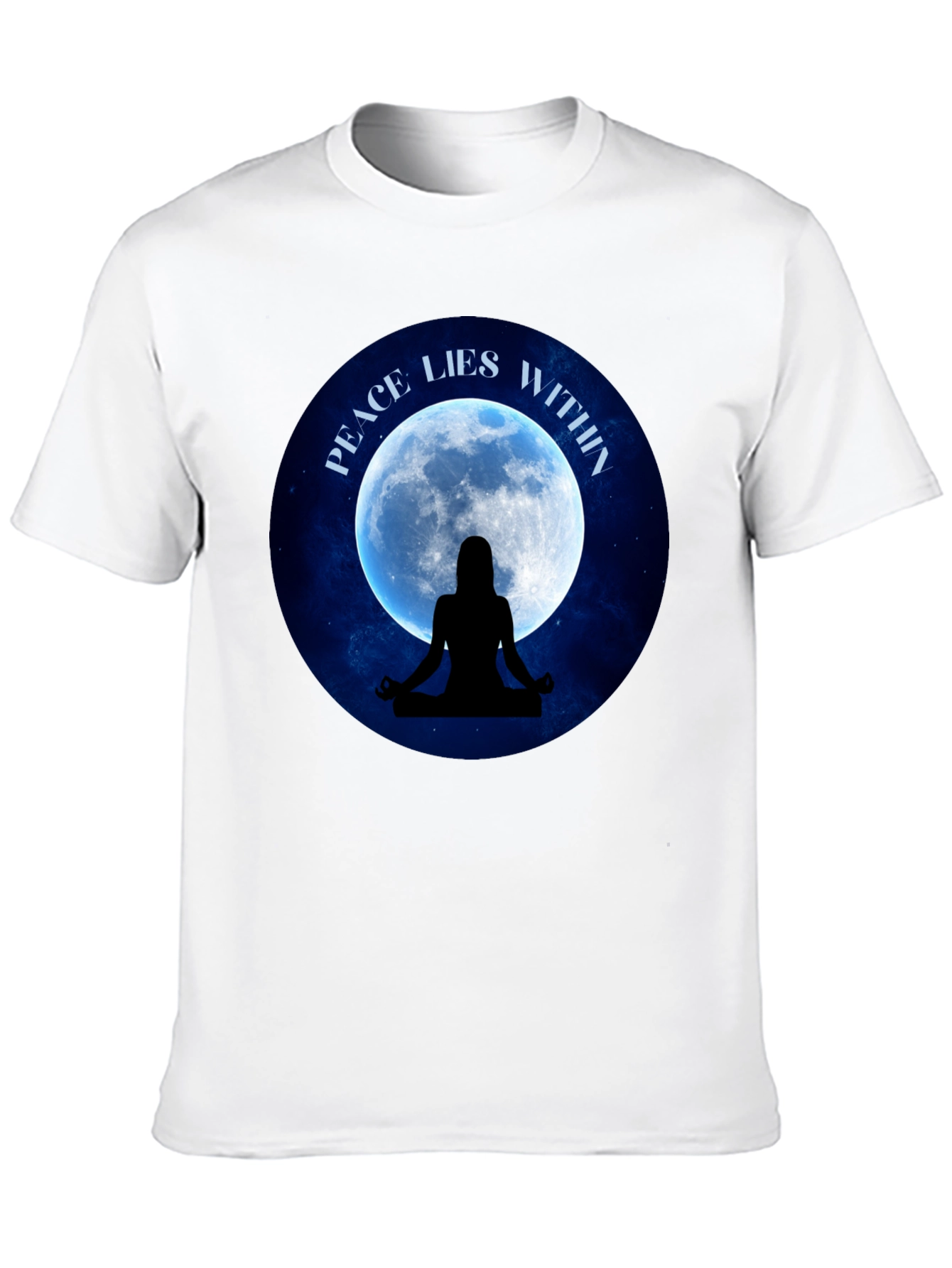 Black Peace Within T-Shirt - Meditating Silhouette Moon Graphic Tee view 10