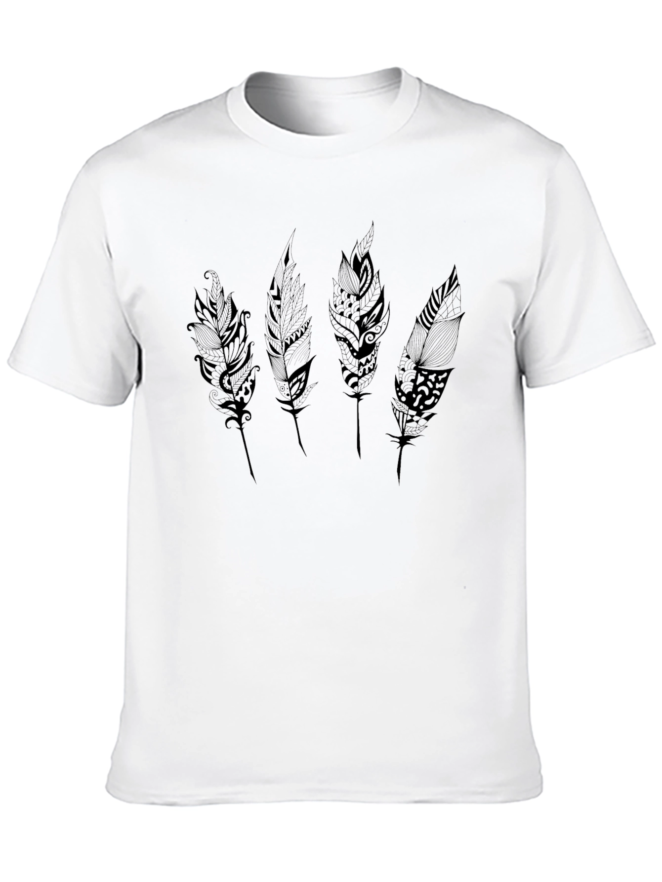 Black Feather Print Black T-Shirt view 10
