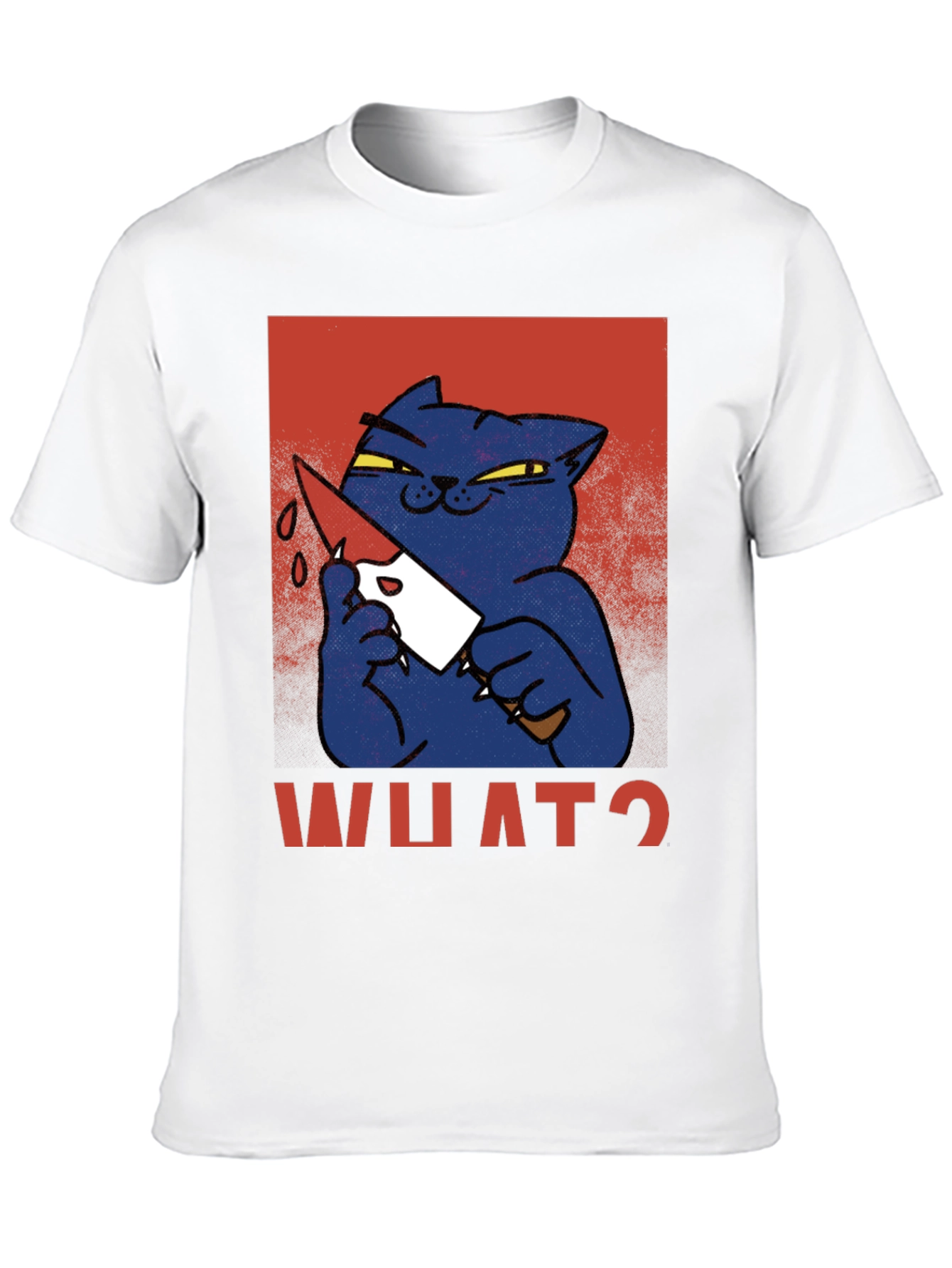 Black Killer Cat Graphic T-Shirt - "WHAT?" Funny Men's Tee view 10