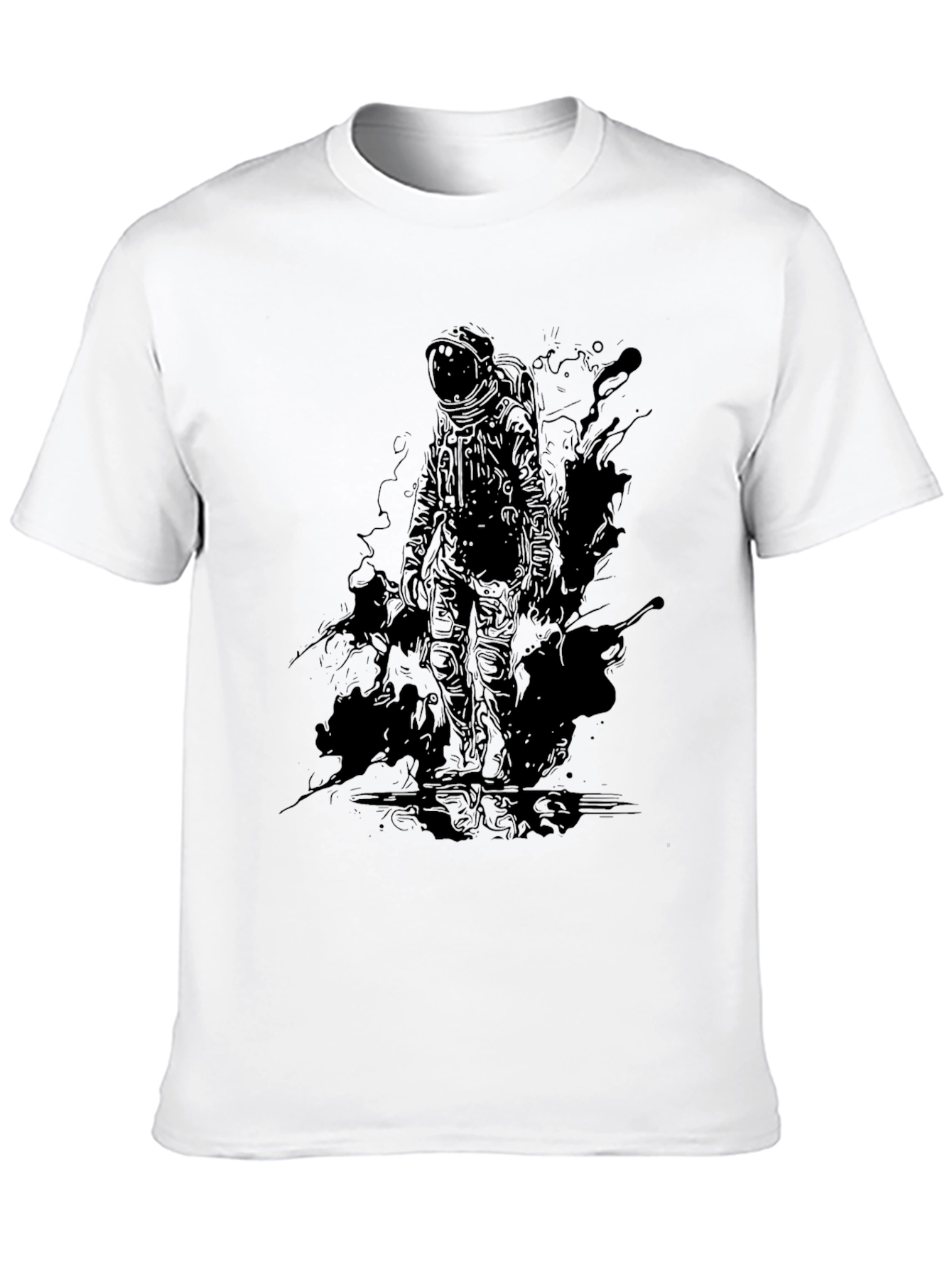 Black Astronaut Graphic Tee - Black Crew Neck Cotton T-Shirt view 10