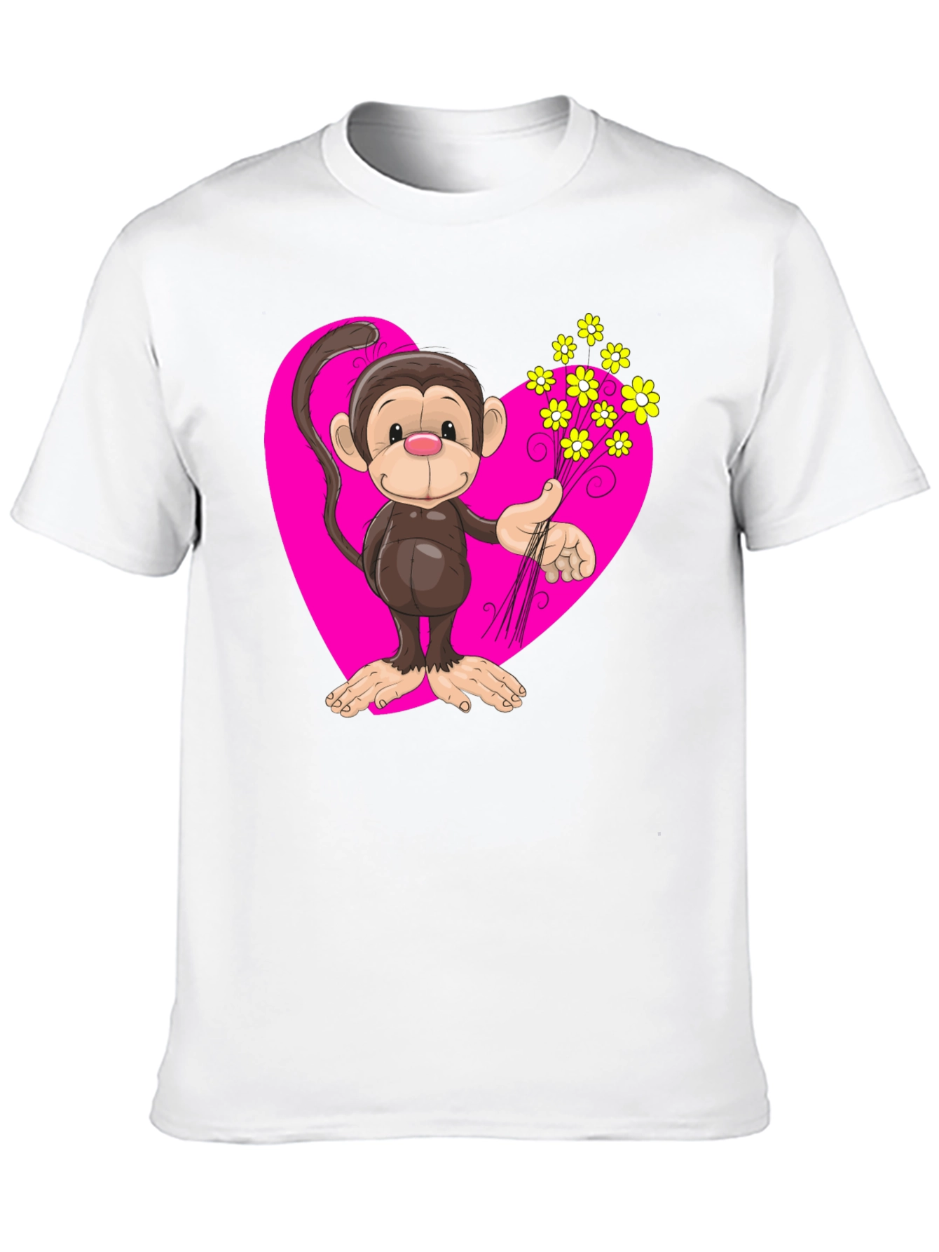 Black Monkey Love T-Shirt - Cartoon Heart Flowers view 10