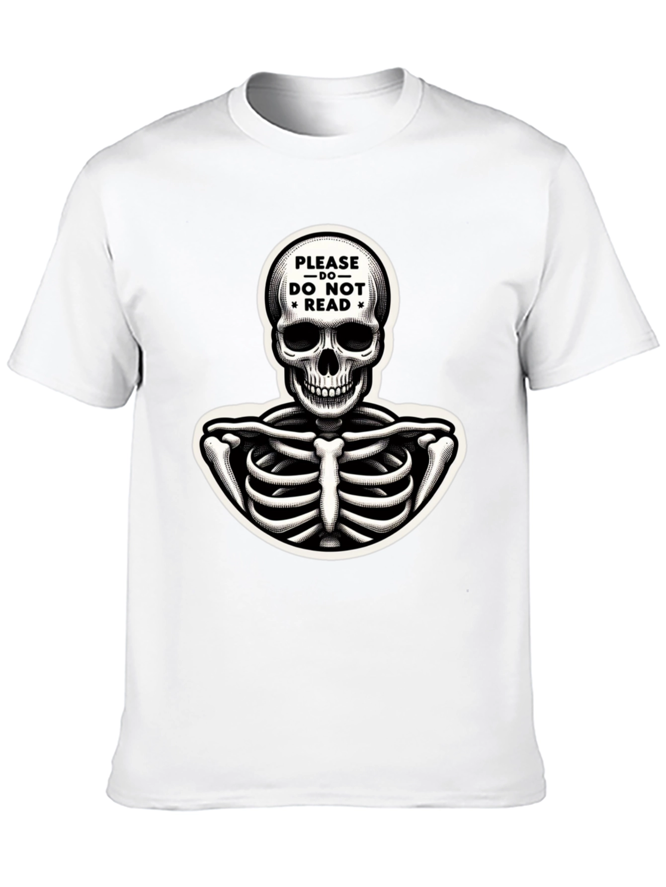 Black Humorous Skeleton Graphic Tee - "Please Do Not Read" view 10