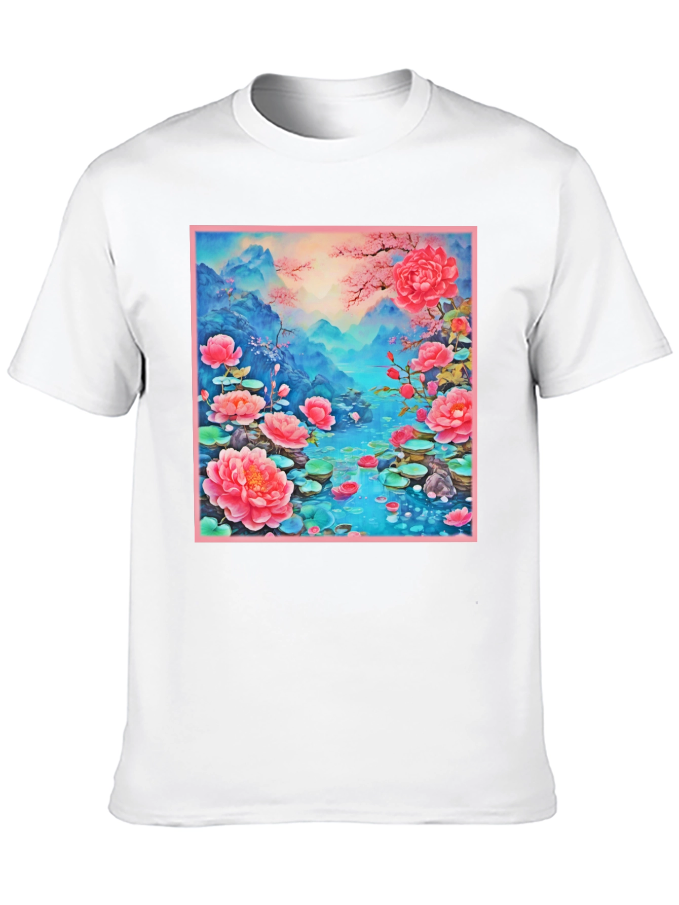 Black Floral Lotus Lake Graphic Tee - Unique Design view 10