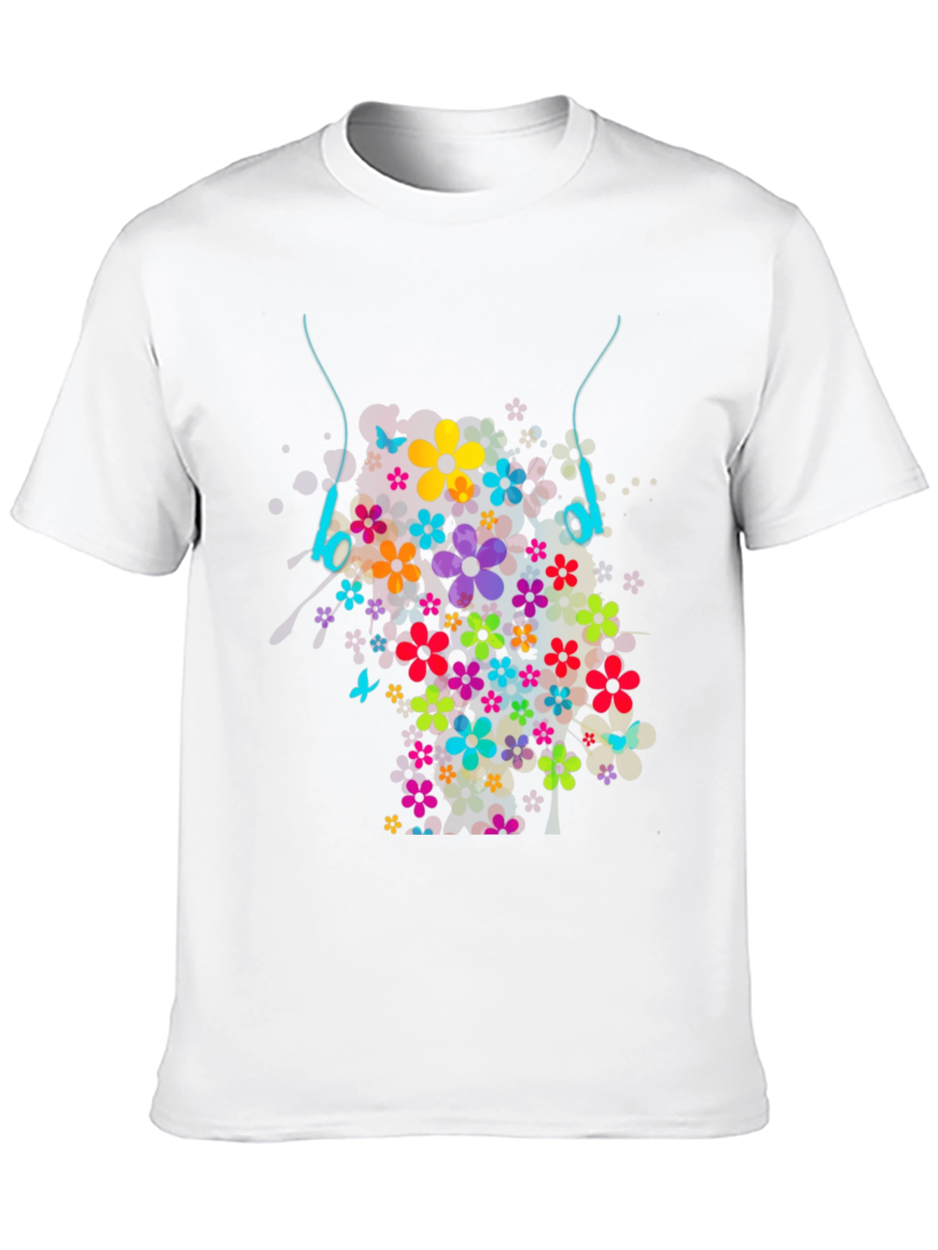 Black Floral Headphones Graphic T-Shirt view 10