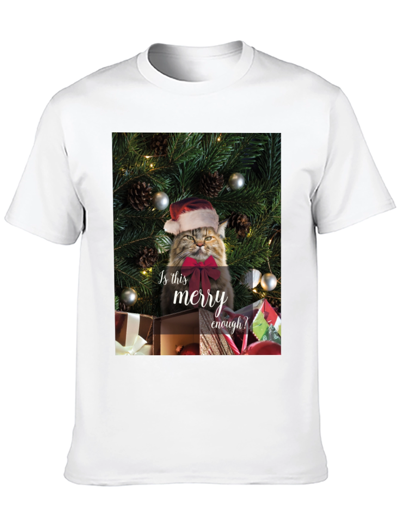 Black Merry Cat Christmas T-Shirt - Holiday Humor view 10