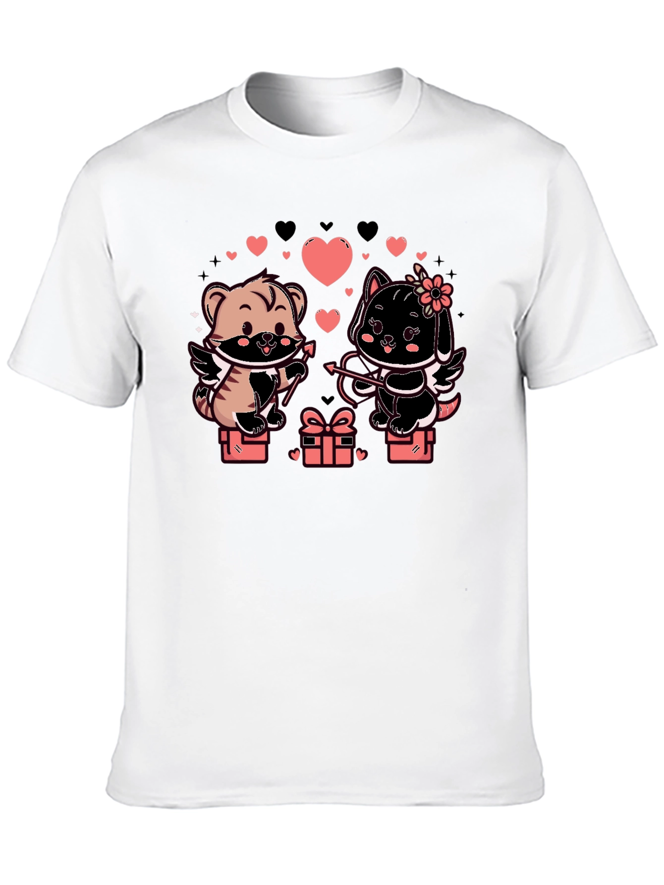 Black Cute Valentine's Day Cats Cupid T-Shirt view 10