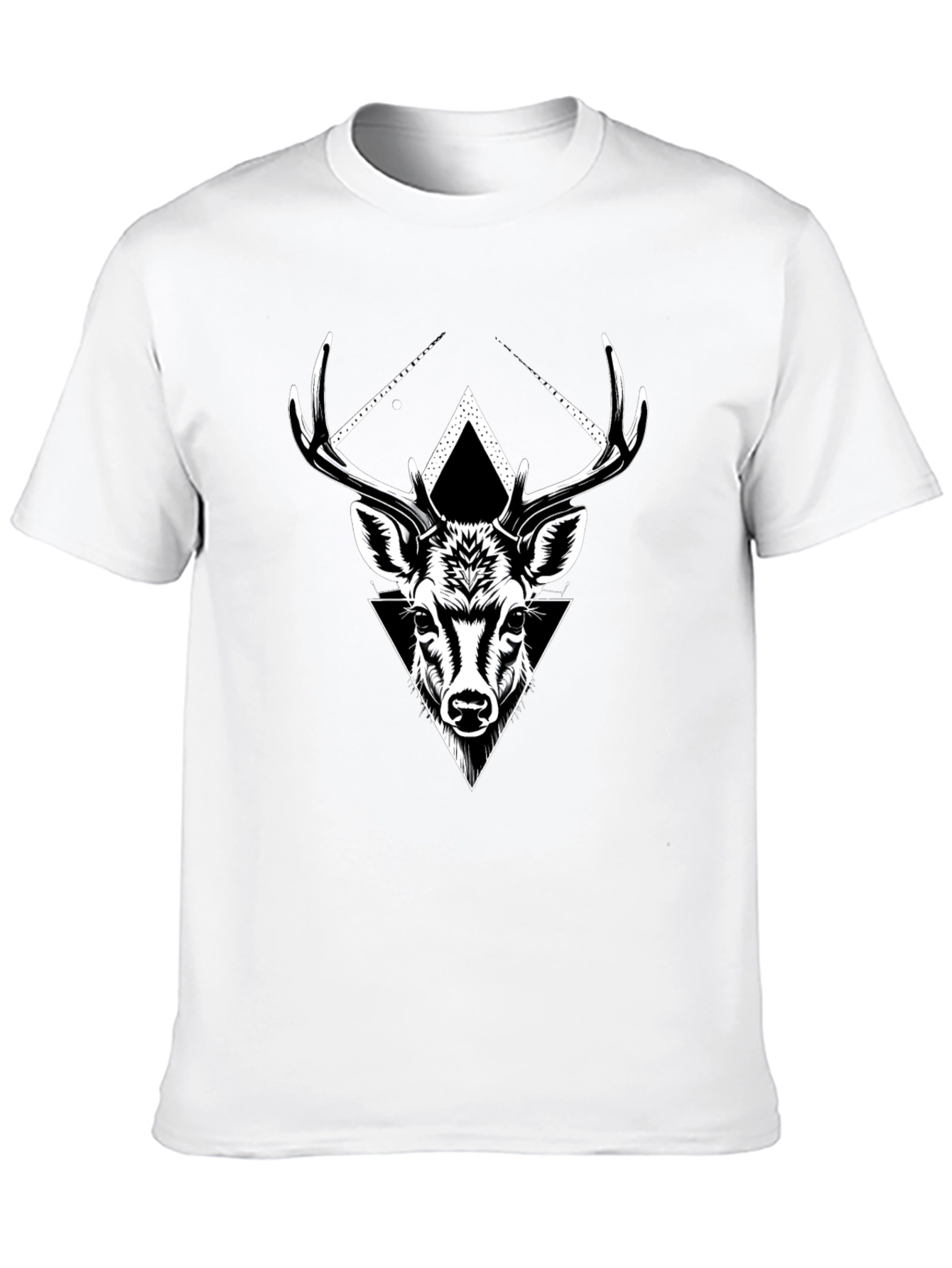 Black Geometric Deer Graphic Tee - Black Cotton Blend view 10