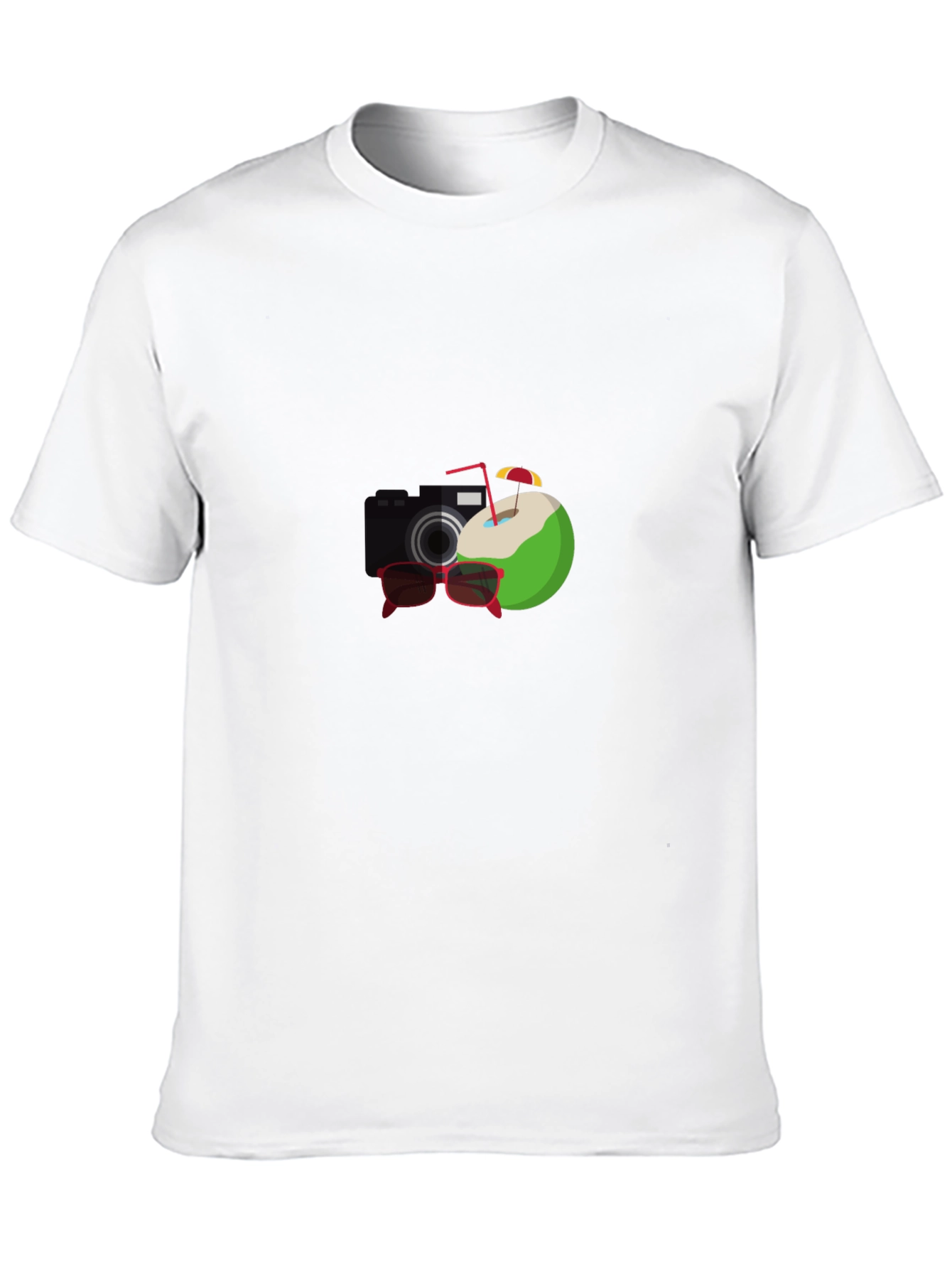 Black Summer Vibes Black T-Shirt: Camera, Coconut, Sunglasses Graphic view 10