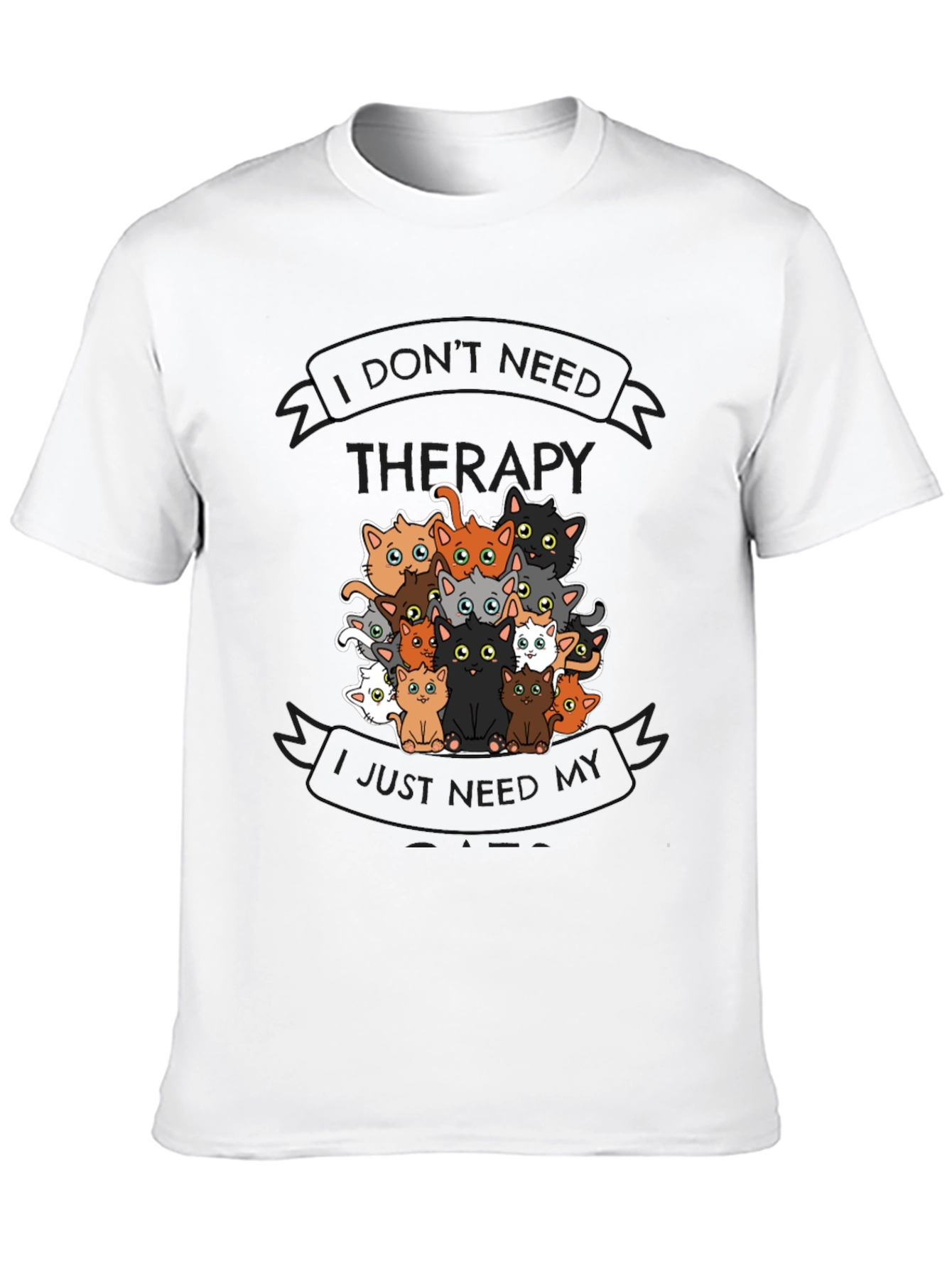 Black I Don't Need Therapy Cats T-Shirt view 10