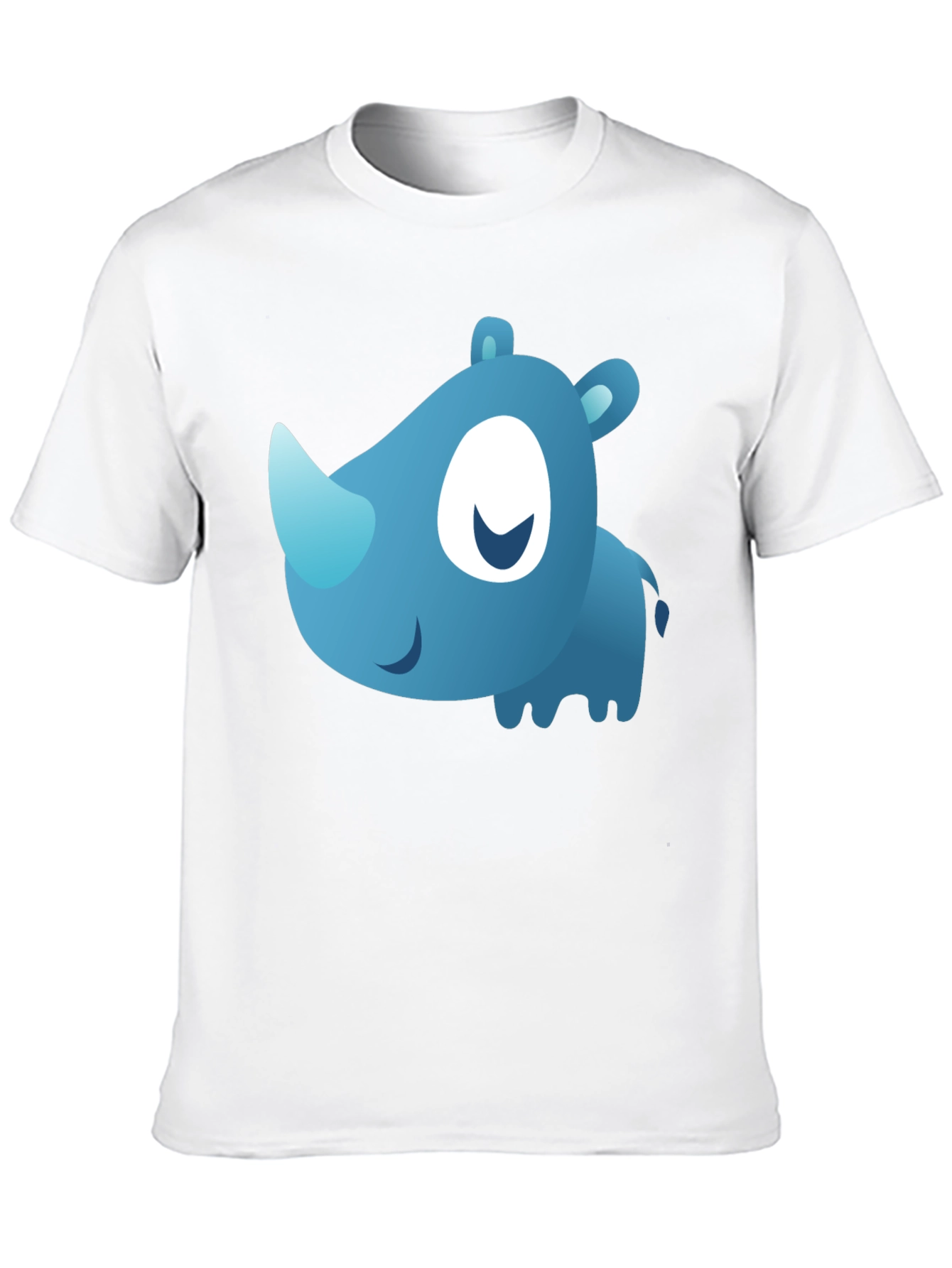 Black Cute Blue Cartoon Rhino Black T-Shirt view 10