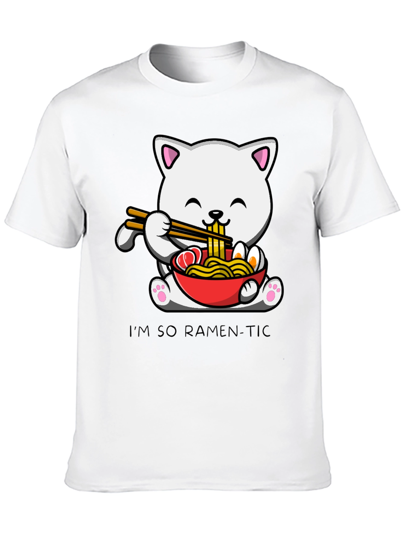 Black Ramen Cat T-Shirt - "I'm So Ramen-Tic" Graphic Tee view 10
