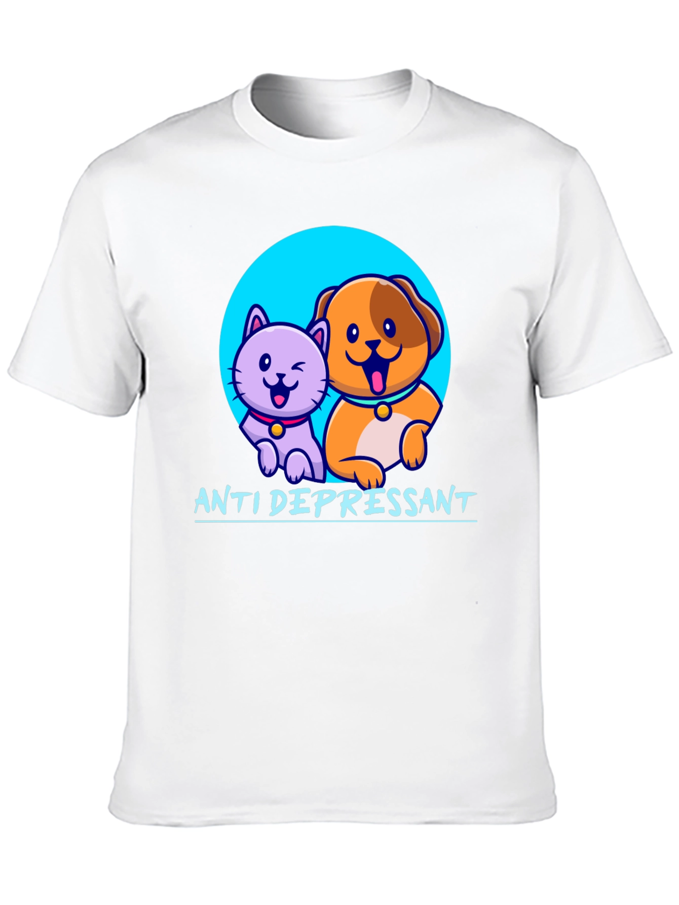 Black Anti Depressant Cat and Dog Graphic T-Shirt view 10