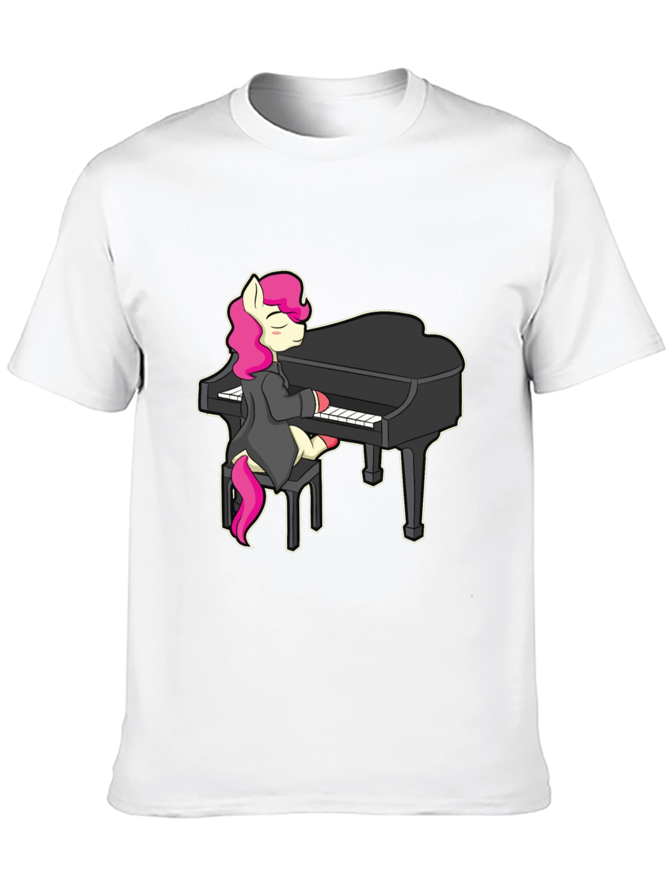 Black Pony Playing Piano T-Shirt - Cute Cartoon Design view 10